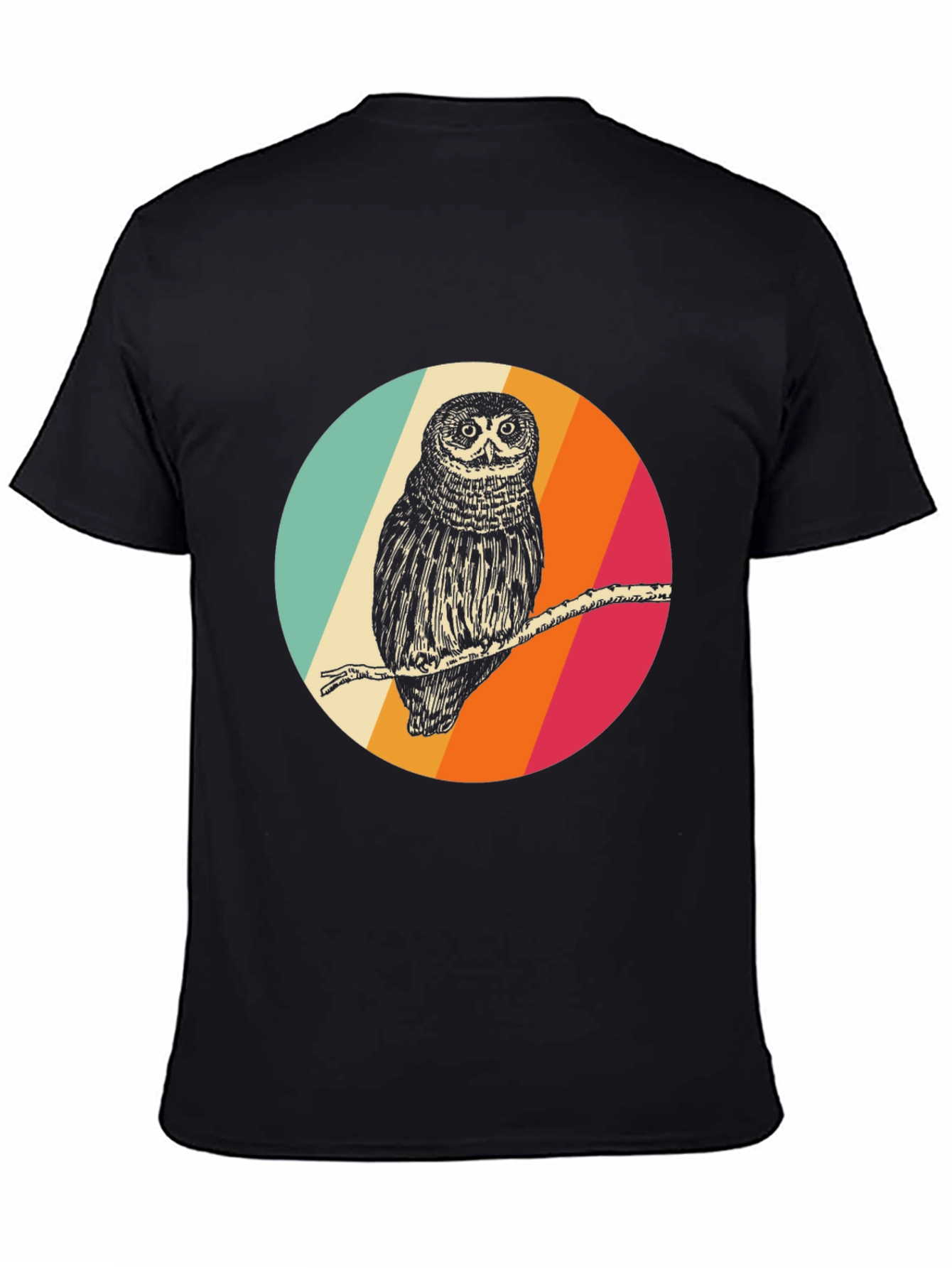 Black Retro Owl Graphic Tee - Men's Black T-Shirt view 4