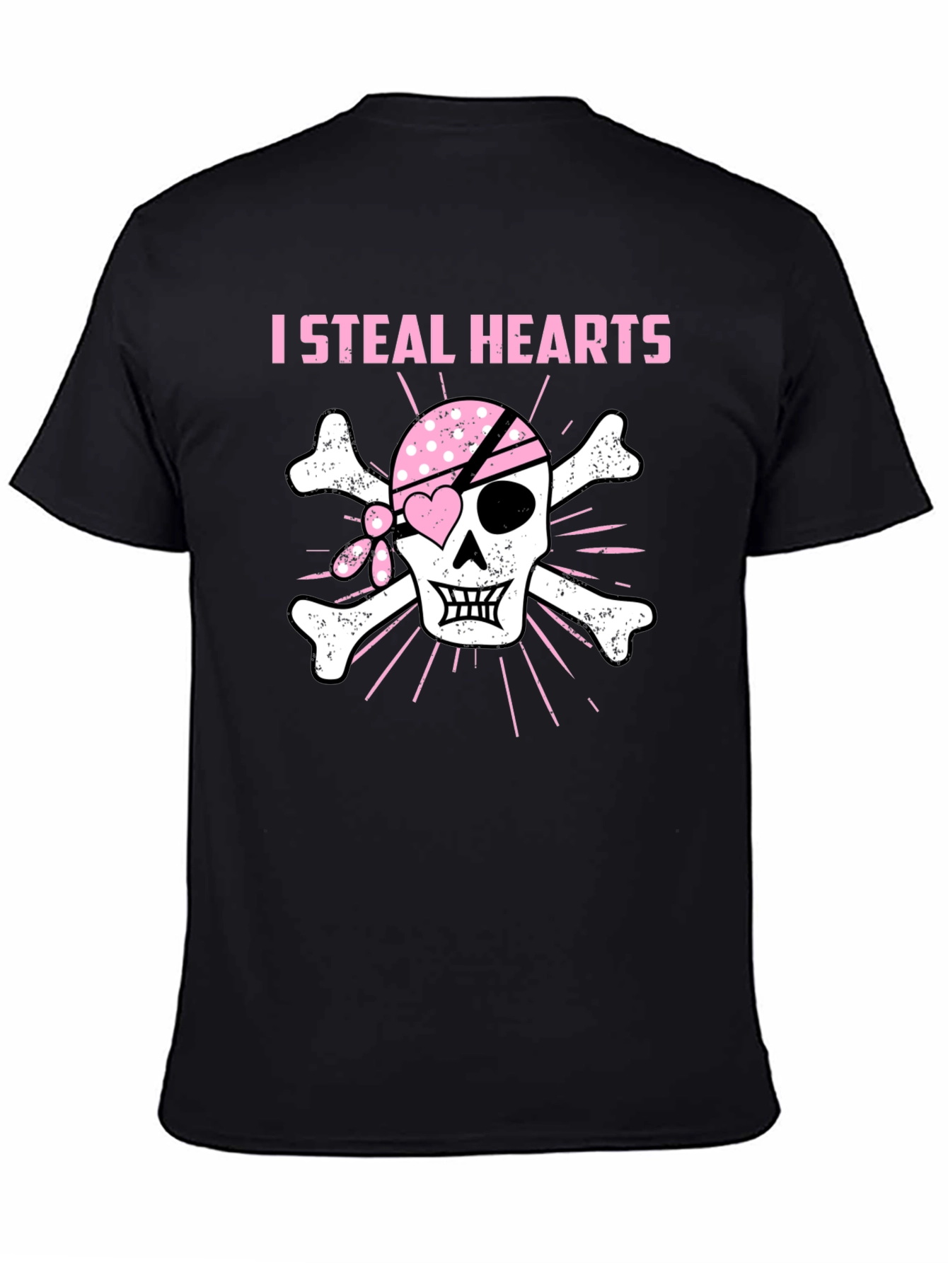 Black I Steal Hearts Pirate Skull T-Shirt view 4