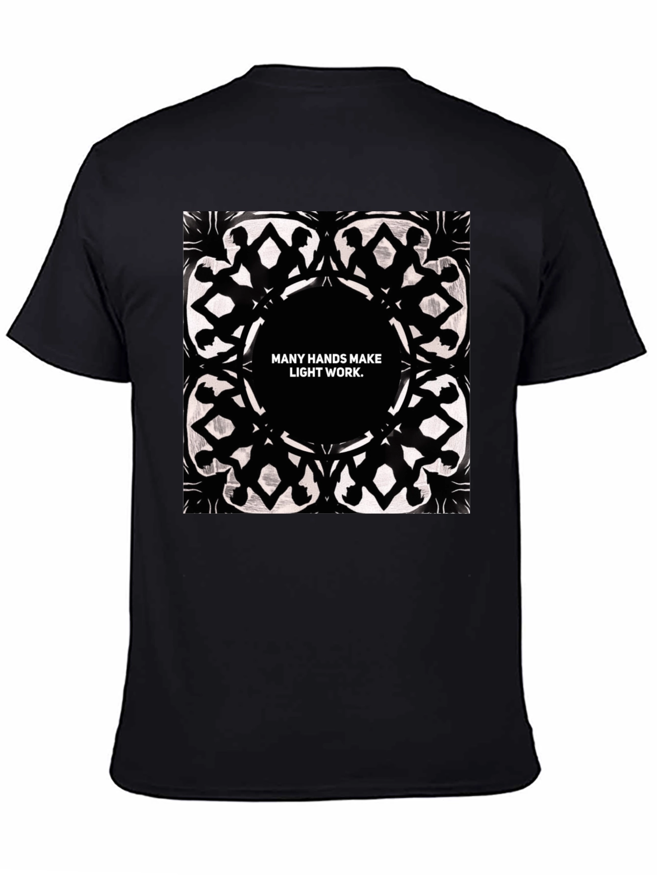Black Unity Hands Tee - Many Hands Make Light Work Graphic T-Shirt view 4
