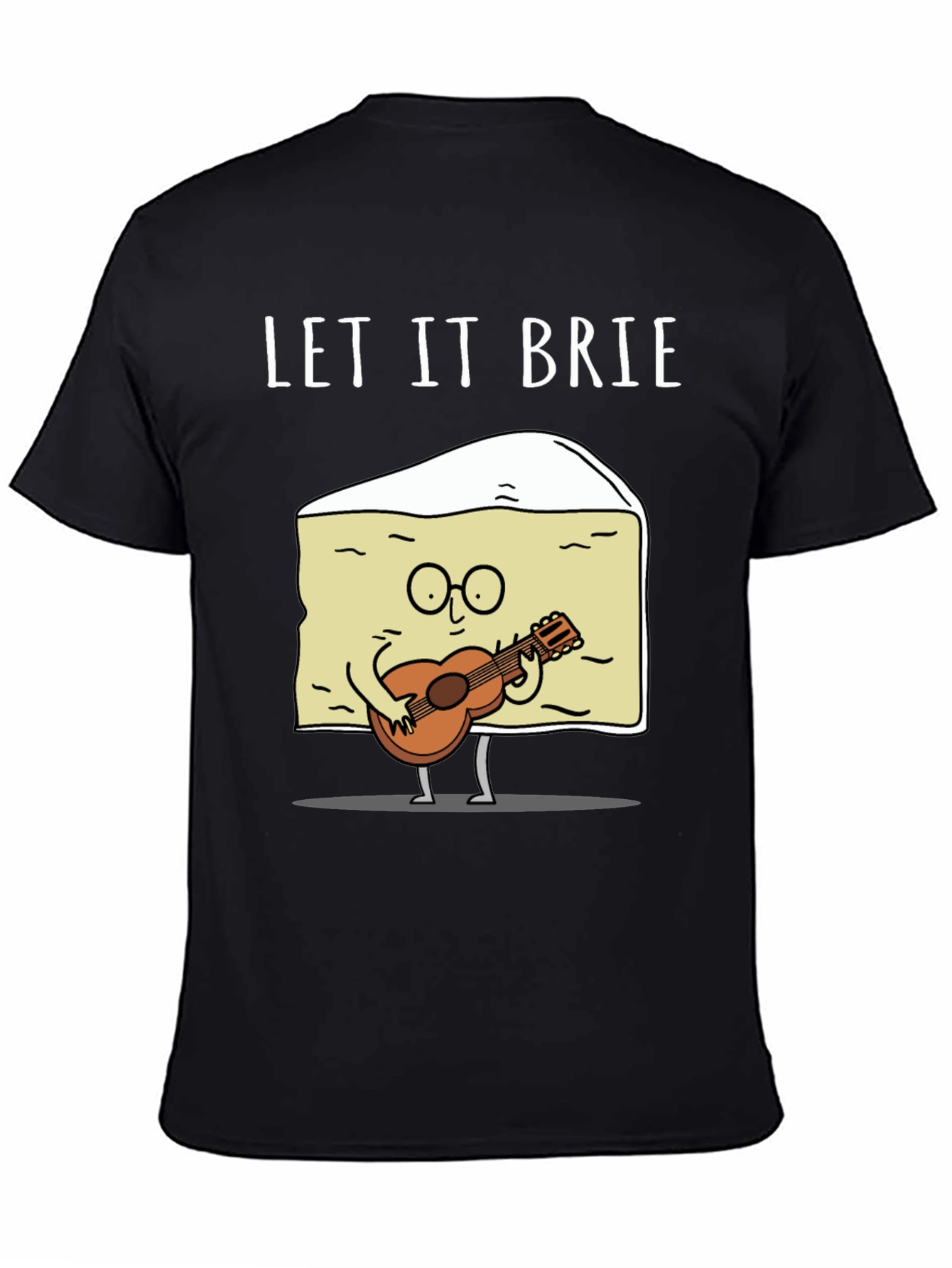 Black Let It Brie T-Shirt - Cheese Guitar Player view 4