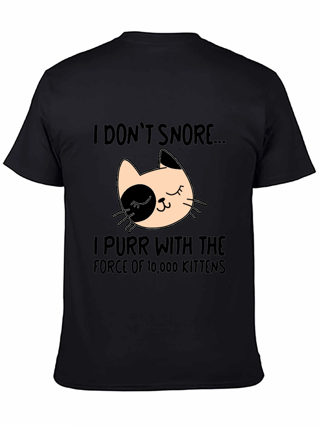 Black Funny Cat Purr T-Shirt - I Don't Snore view 4