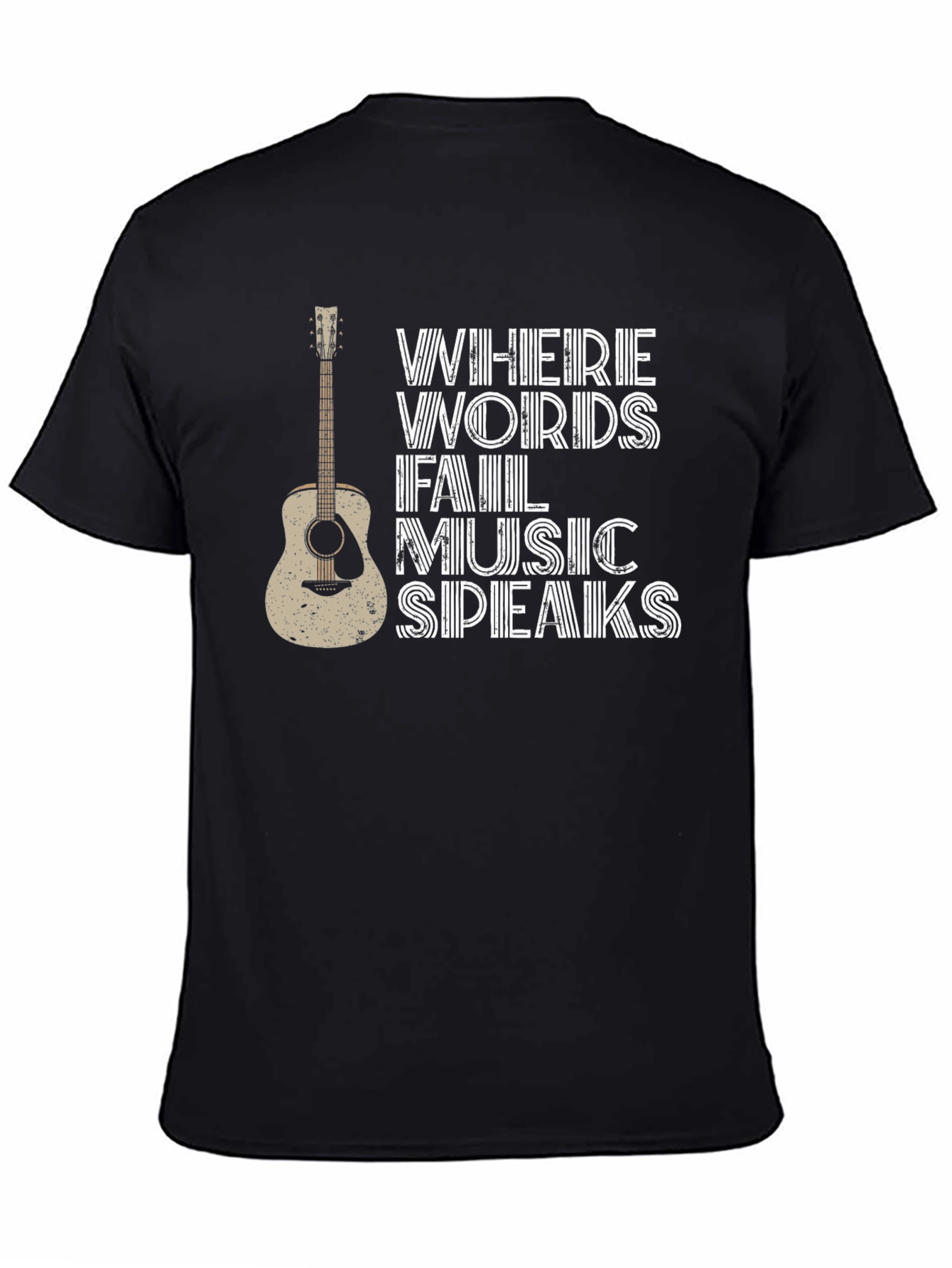 Black Where Words Fail Music Speaks T-Shirt view 4