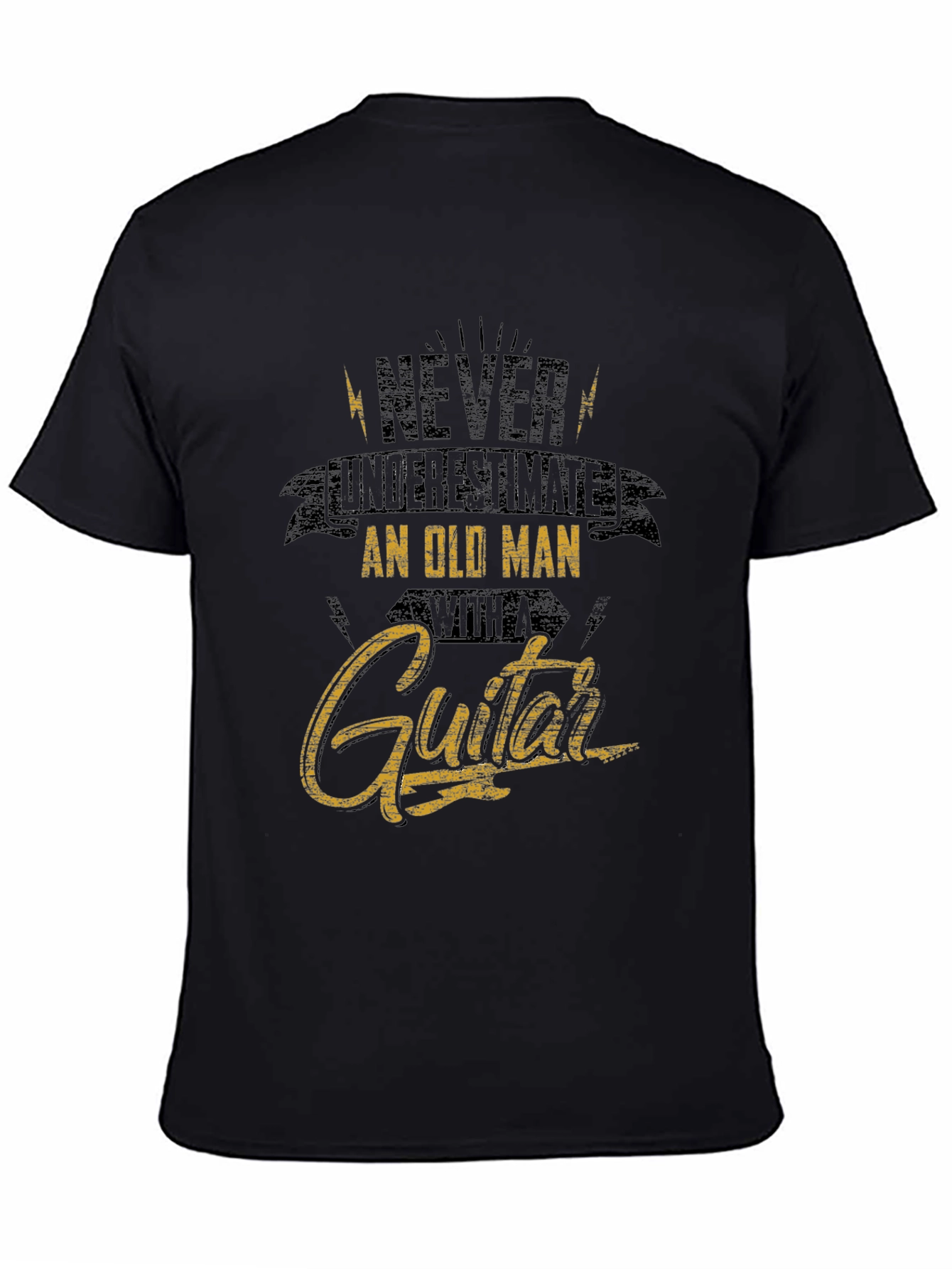 Black Never Underestimate Old Man Guitar T-Shirt view 4