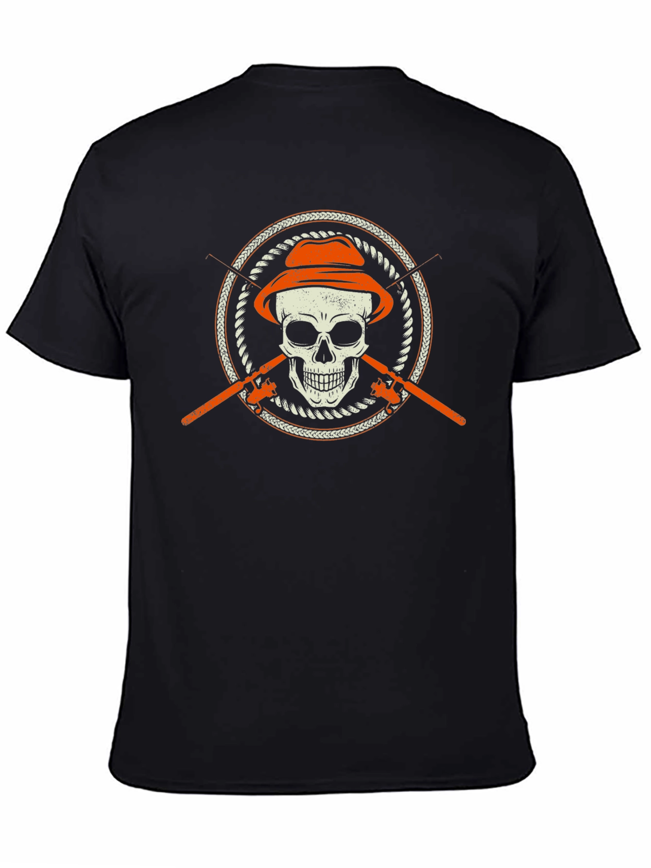 Black Skull Fisherman T-Shirt - Fishing Skeleton Tee view 4