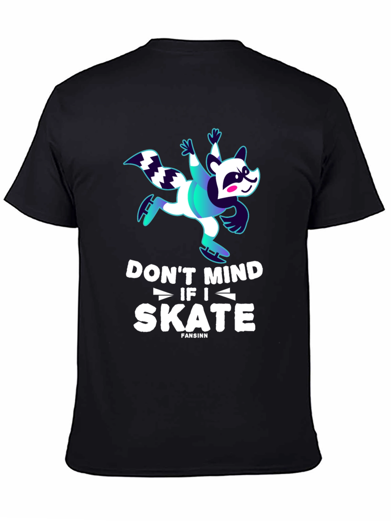 Black Funny Skater Raccoon Graphic T-Shirt view 4