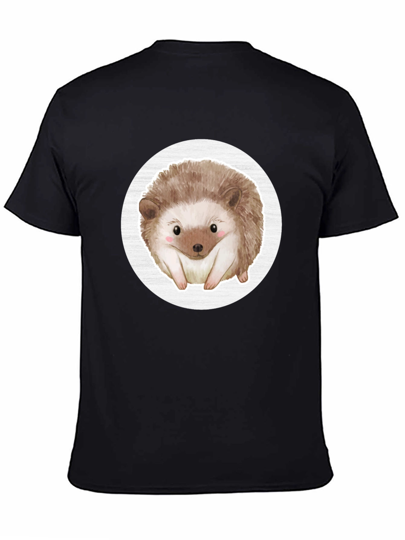 Black Cute Hedgehog Graphic Tee - Black Cotton Casual Shirt view 4