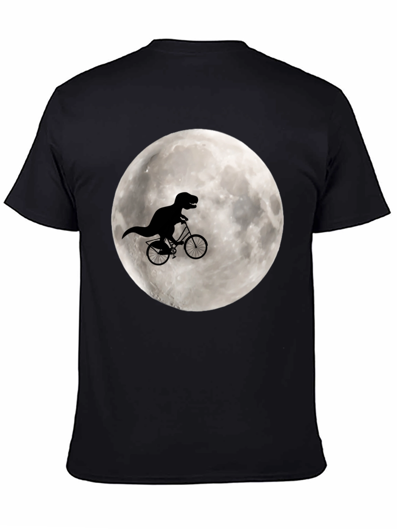 Black Dino Biker Tee - T-Rex Riding Bike on Moon Shirt view 4