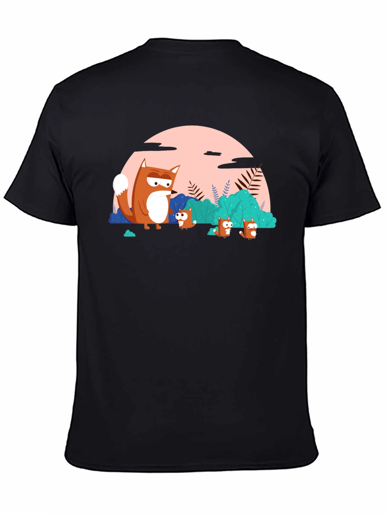 Black Cartoon Fox Family Black T-Shirt view 4
