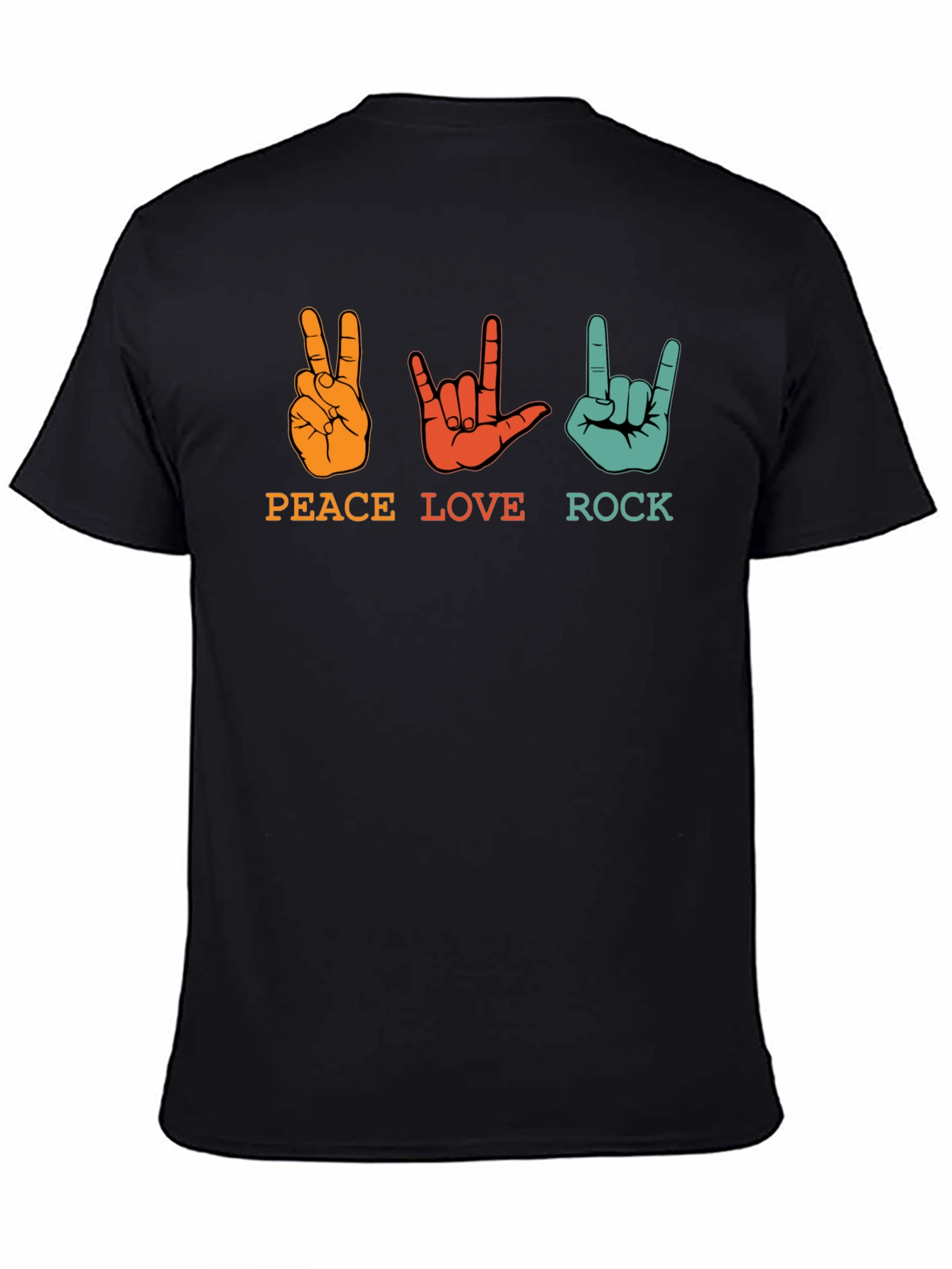 Black Peace Love Rock Graphic Tee - Black Unisex T-Shirt view 4