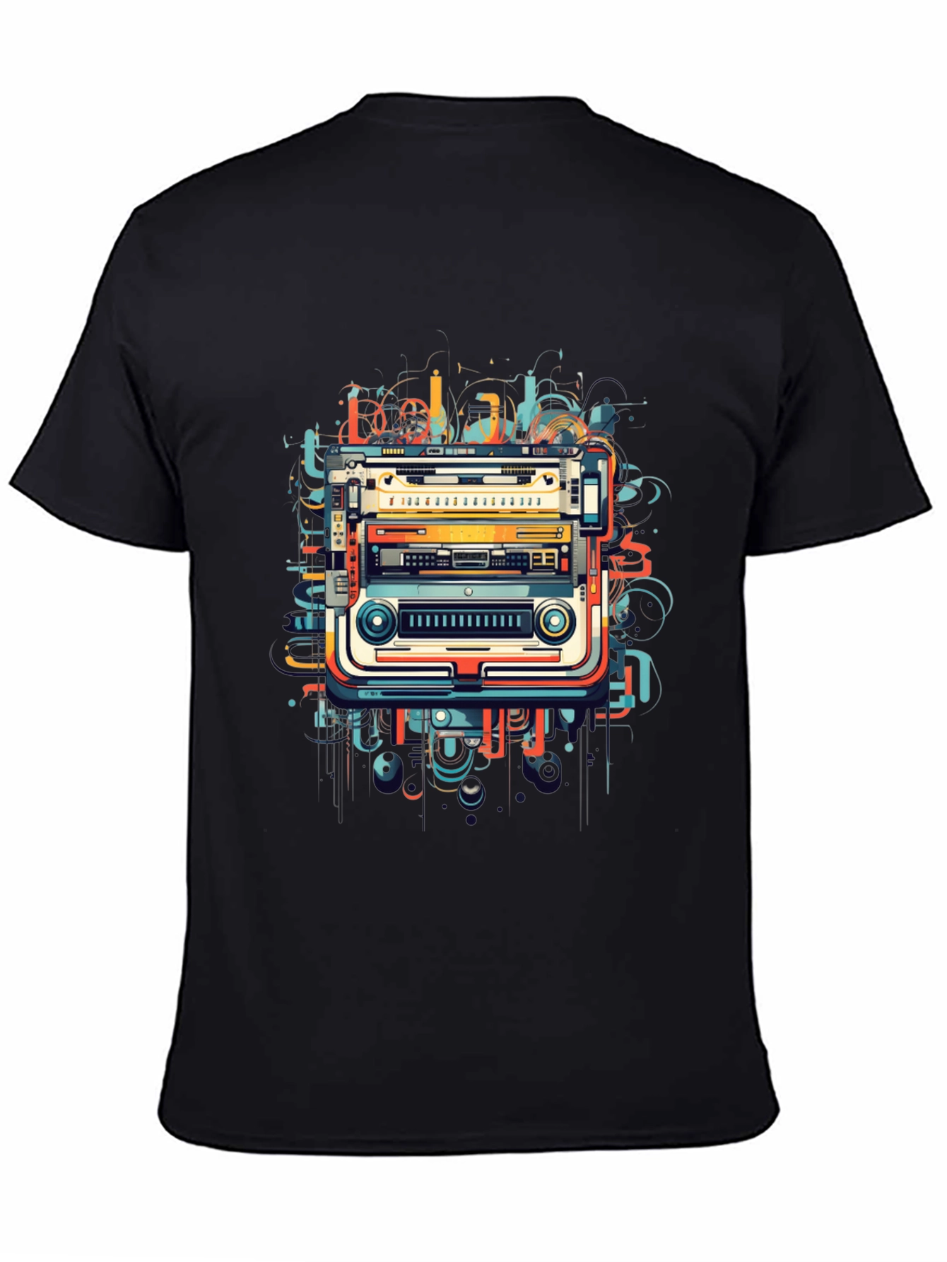 Black Retro Tech Graphic Tee - Modern Art view 4