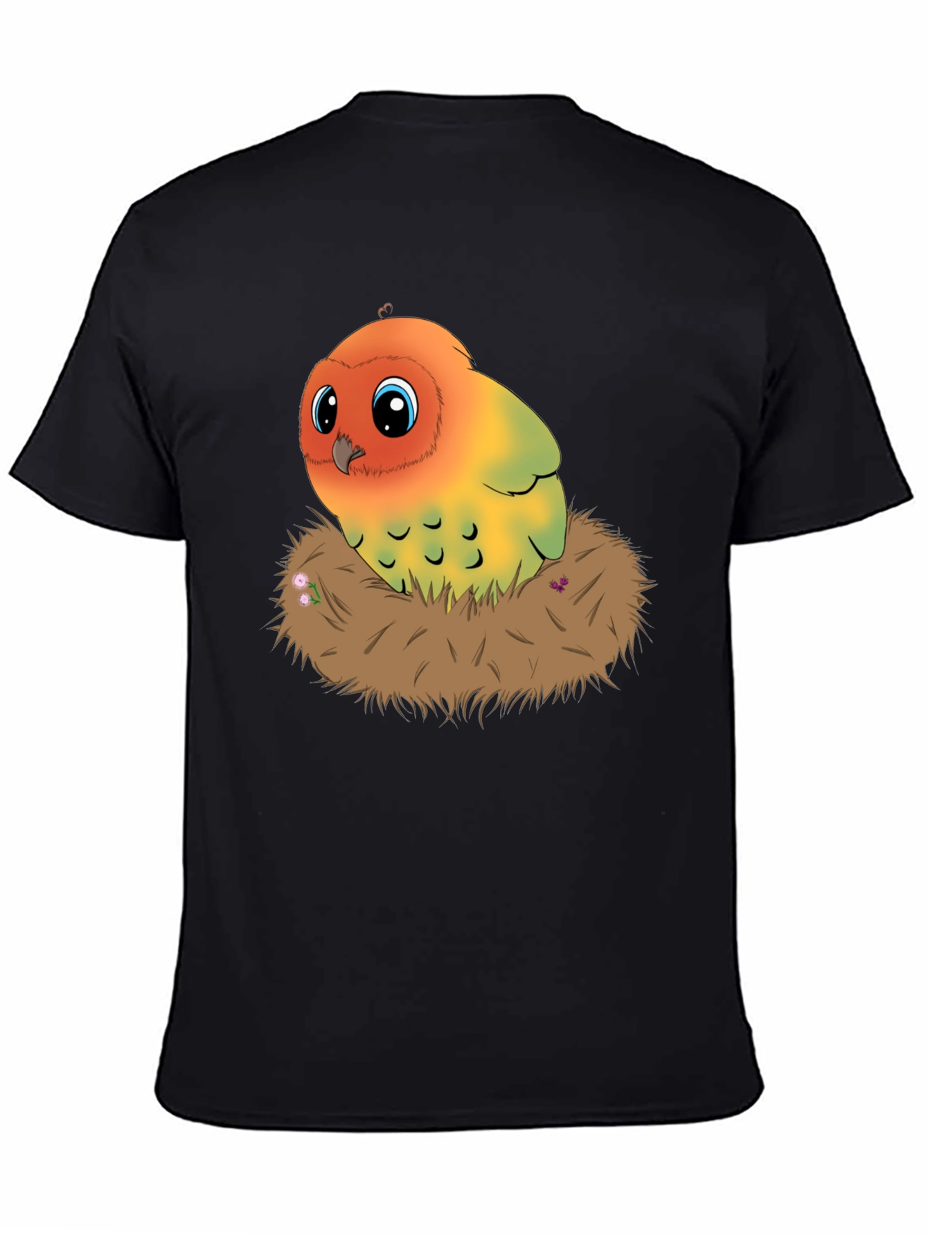 Black Cute Lovebird in Nest Graphic Tee view 4