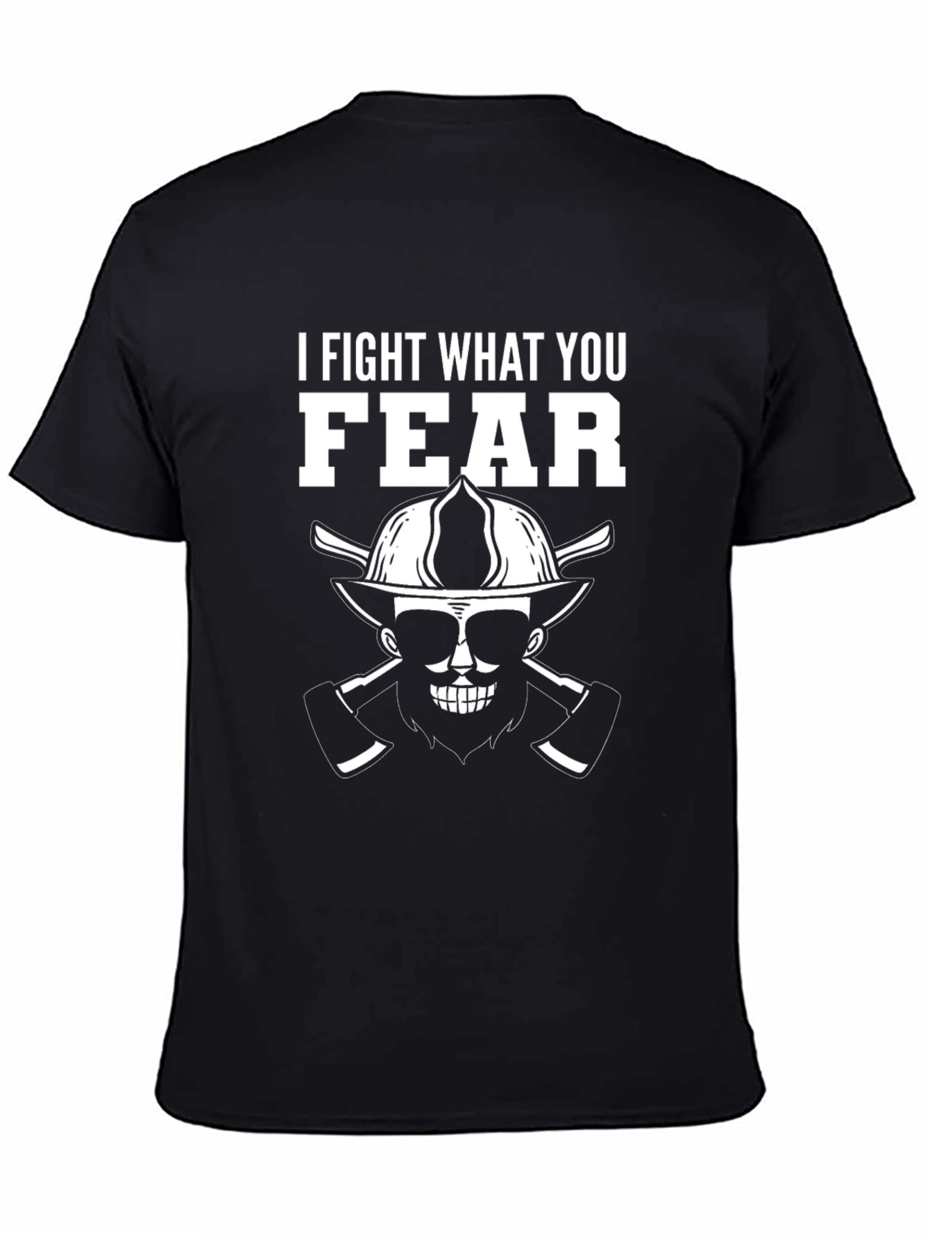 Black Firefighter Skull T-Shirt - I Fight What You Fear Tee view 4