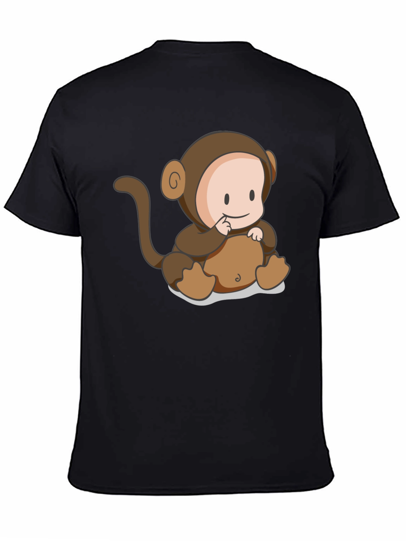 Black Cute Monkey Cartoon Black T-Shirt view 4