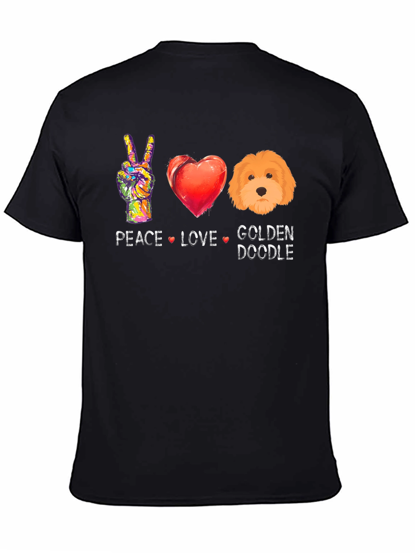 Black Peace Love Golden Doodle T-Shirt view 4