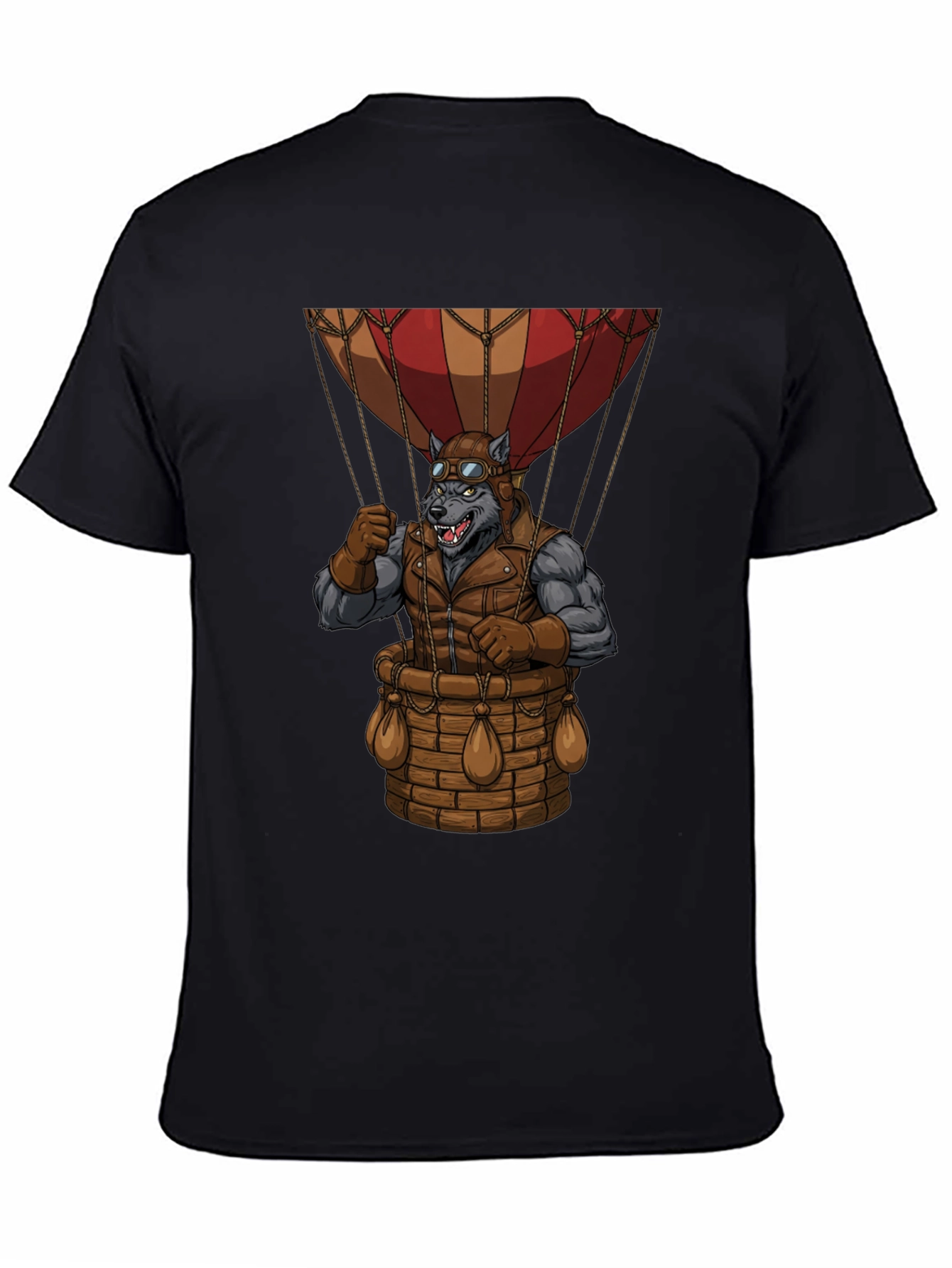 Black Steampunk Wolf Hot Air Balloon Graphic T-Shirt view 4