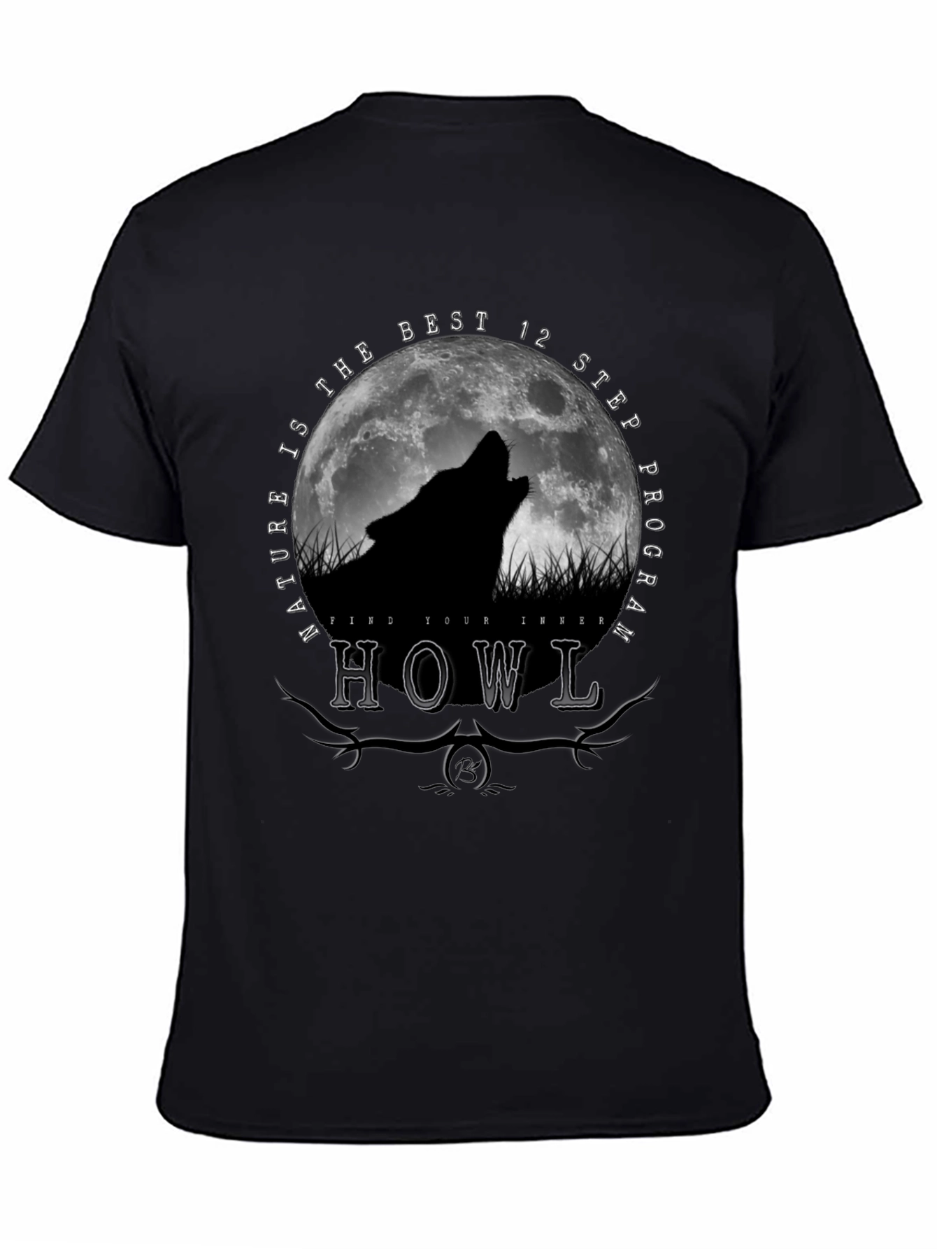 Black Nature Howl Wolf T-Shirt view 4