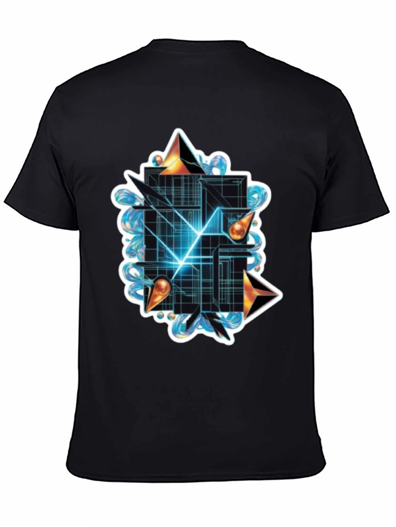 Black Abstract Geometric Graphic Tee - Stylish Black T-Shirt view 4