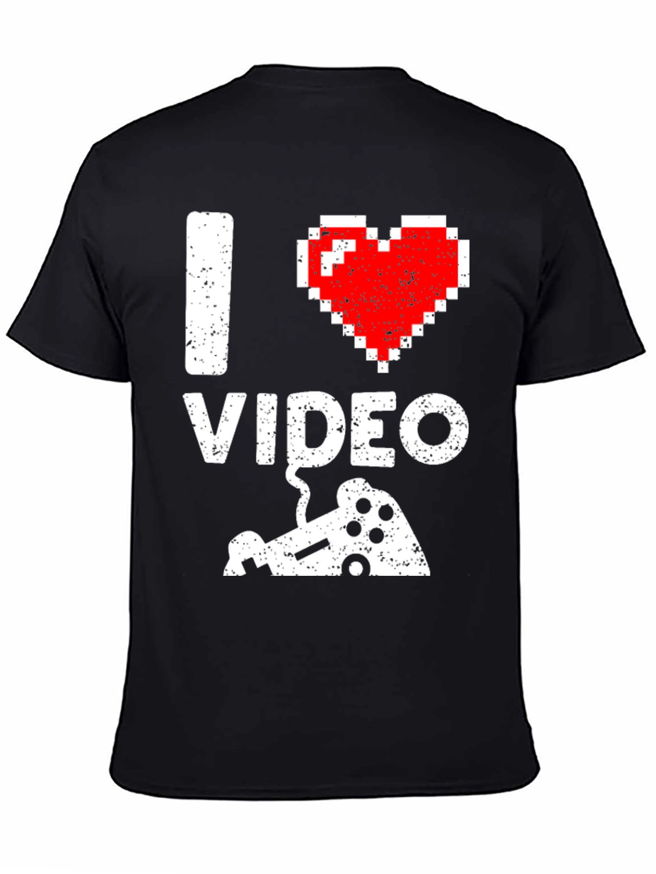 Black I Love Video Games Pixel Art Gamer T-Shirt view 4