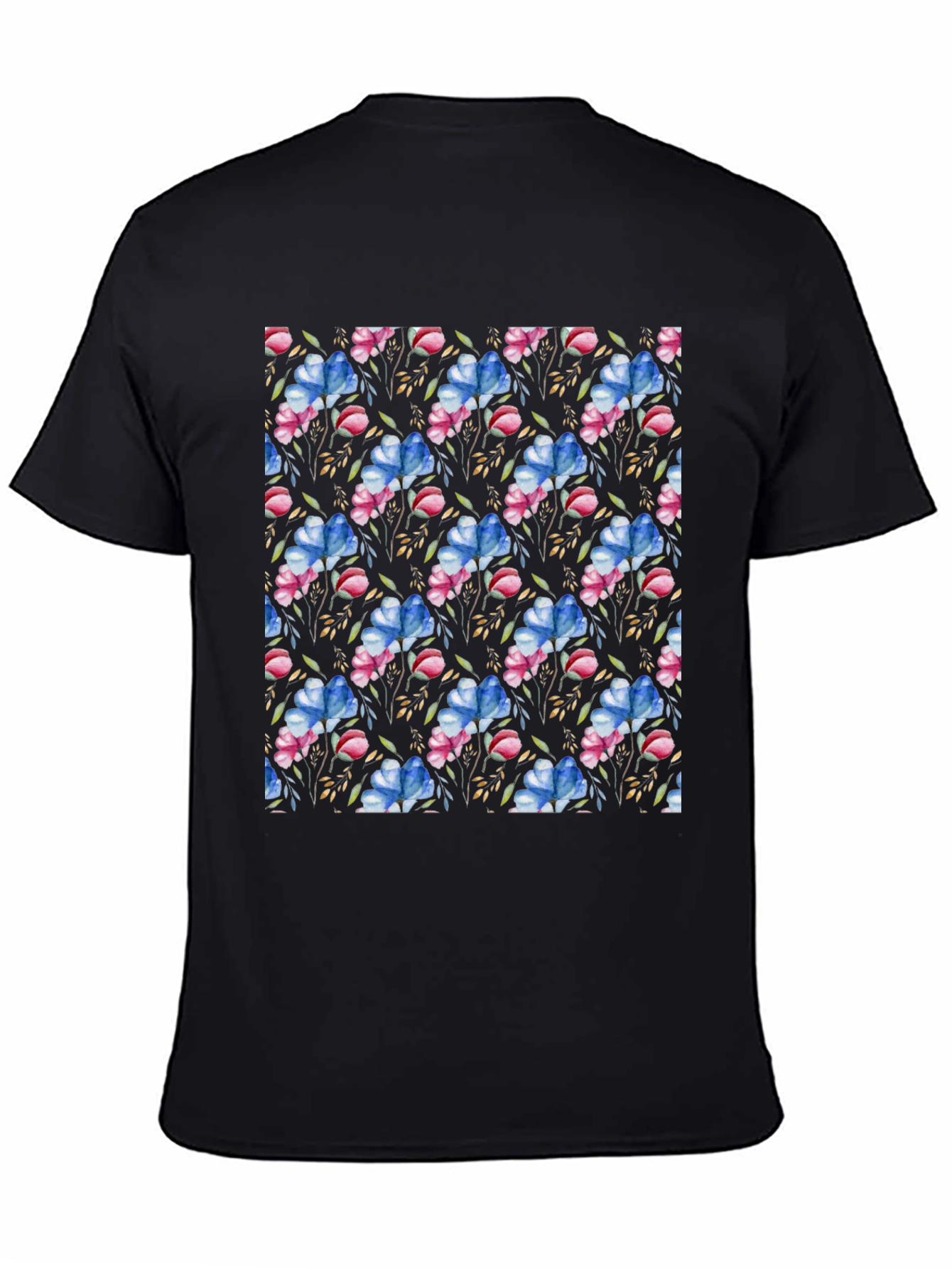 Black Floral Pattern T-Shirt: Black Botanical Design view 4