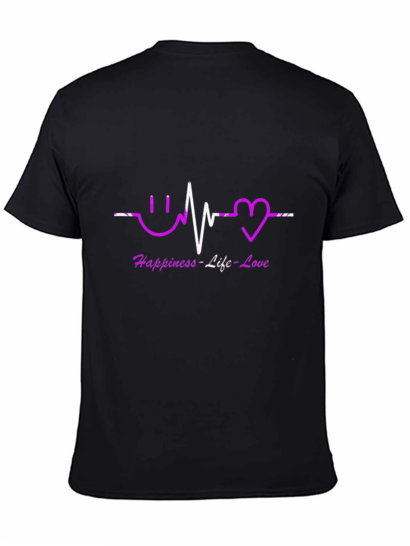 Black Happiness Life Love T-Shirt view 4