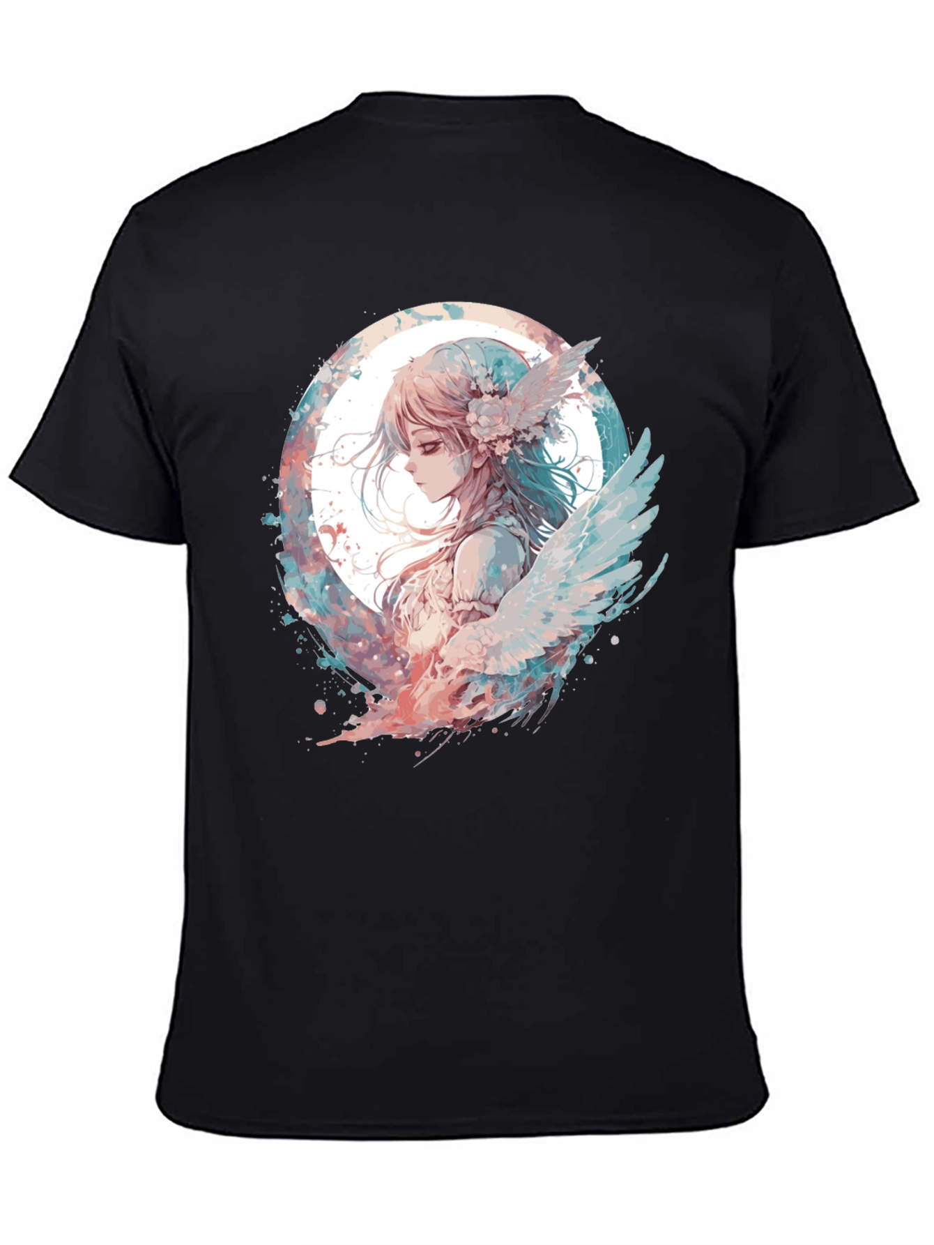 Anime Angel Graphic Black T-Shirt - 4