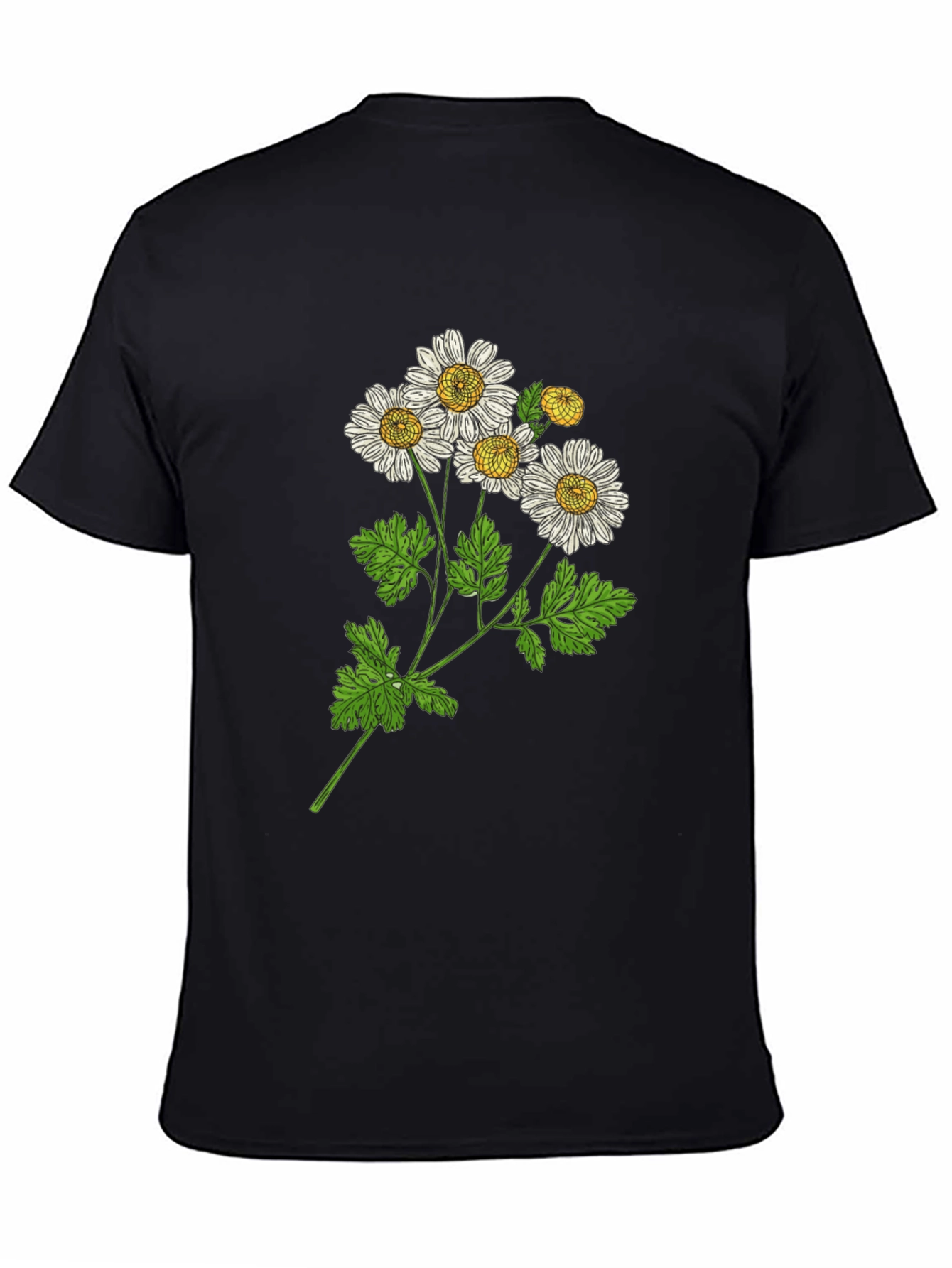 Black Botanical Daisy Graphic T-Shirt - Black view 4