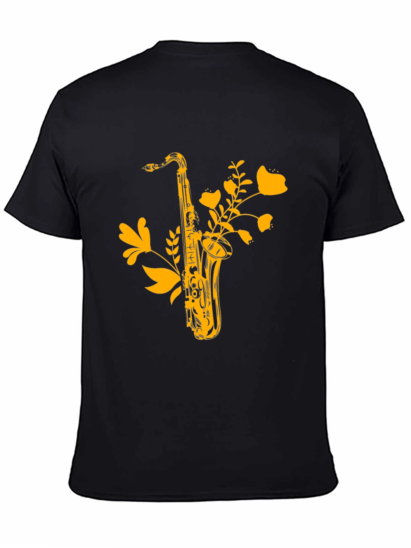 Black Saxophone Floral Graphic Tee - Black Cotton Comfort view 4
