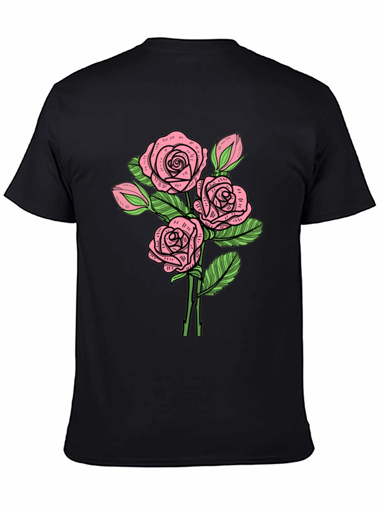 Black Floral Rose Print Crew Neck T-Shirt view 4