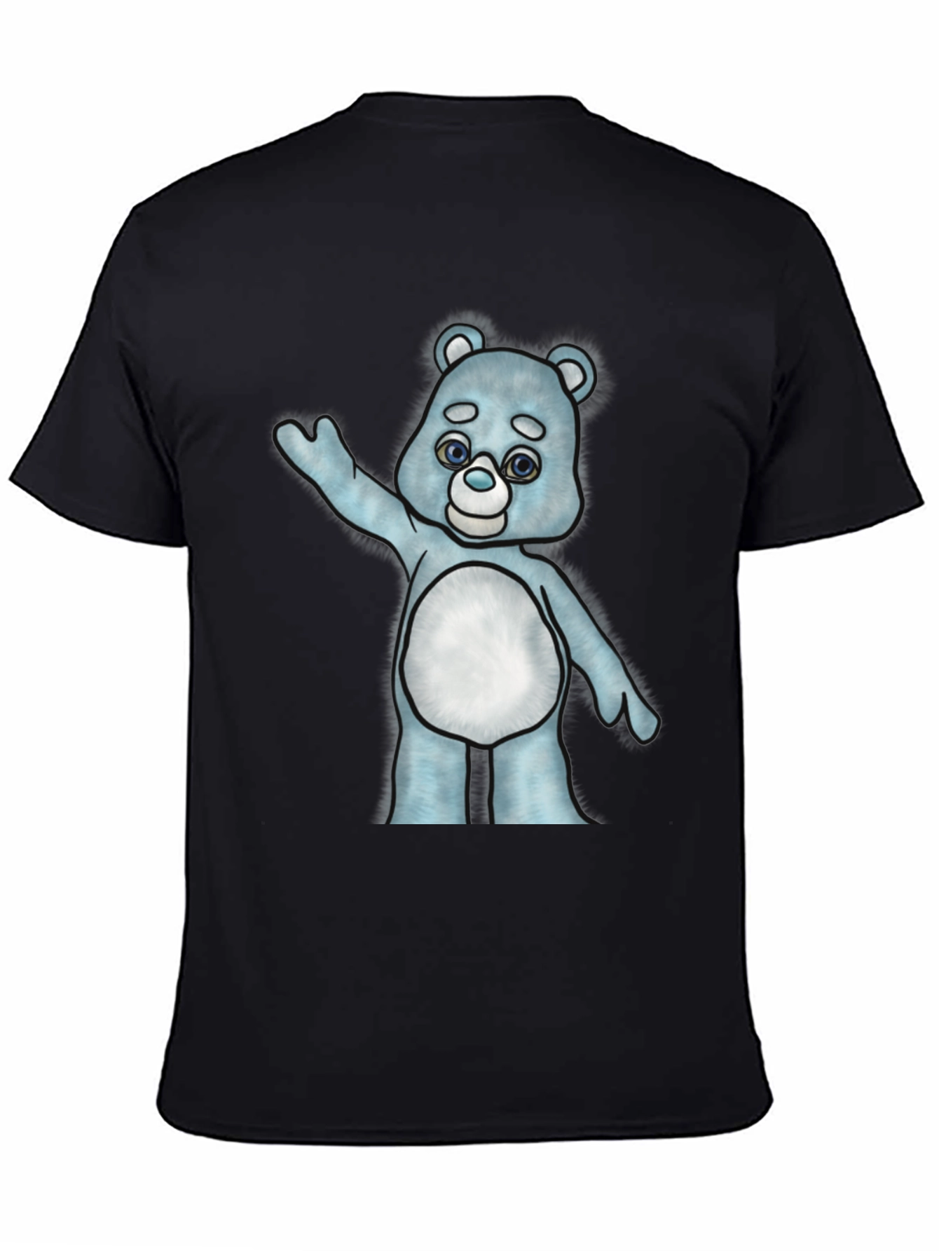 Black Cute Cartoon Bear Graphic T-Shirt - Black Cotton Tee view 4