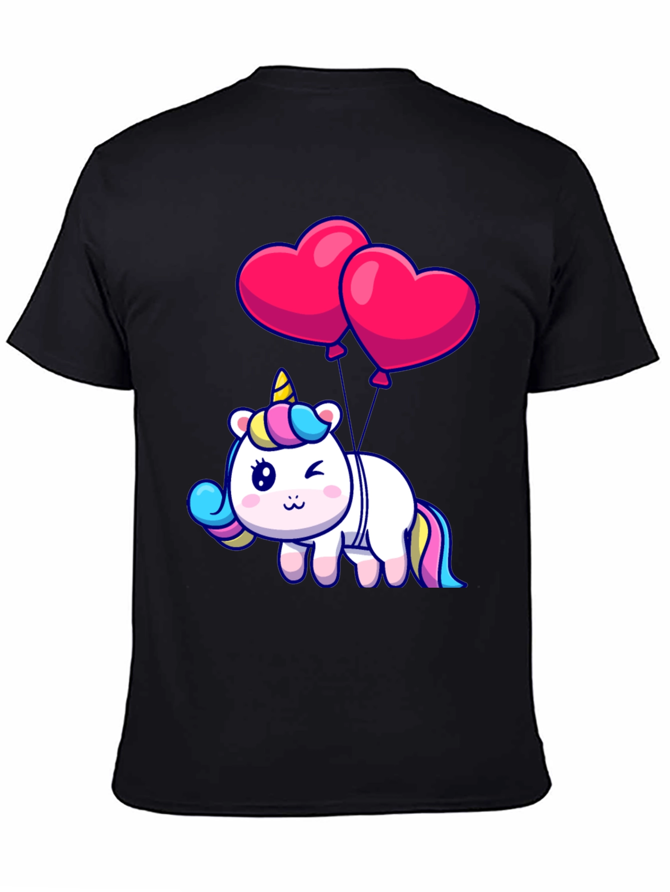 Black Unicorn with Heart Balloons Graphic Tee view 4
