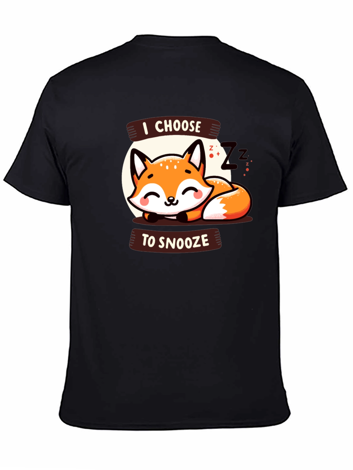 Black Cute Fox Snooze Graphic Tee - Black view 4