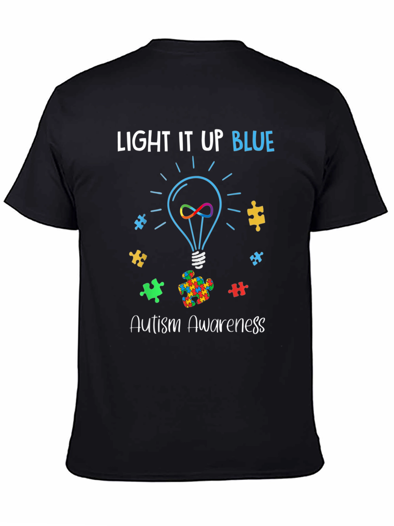 Black Autism Awareness Light It Up Blue T-Shirt view 4