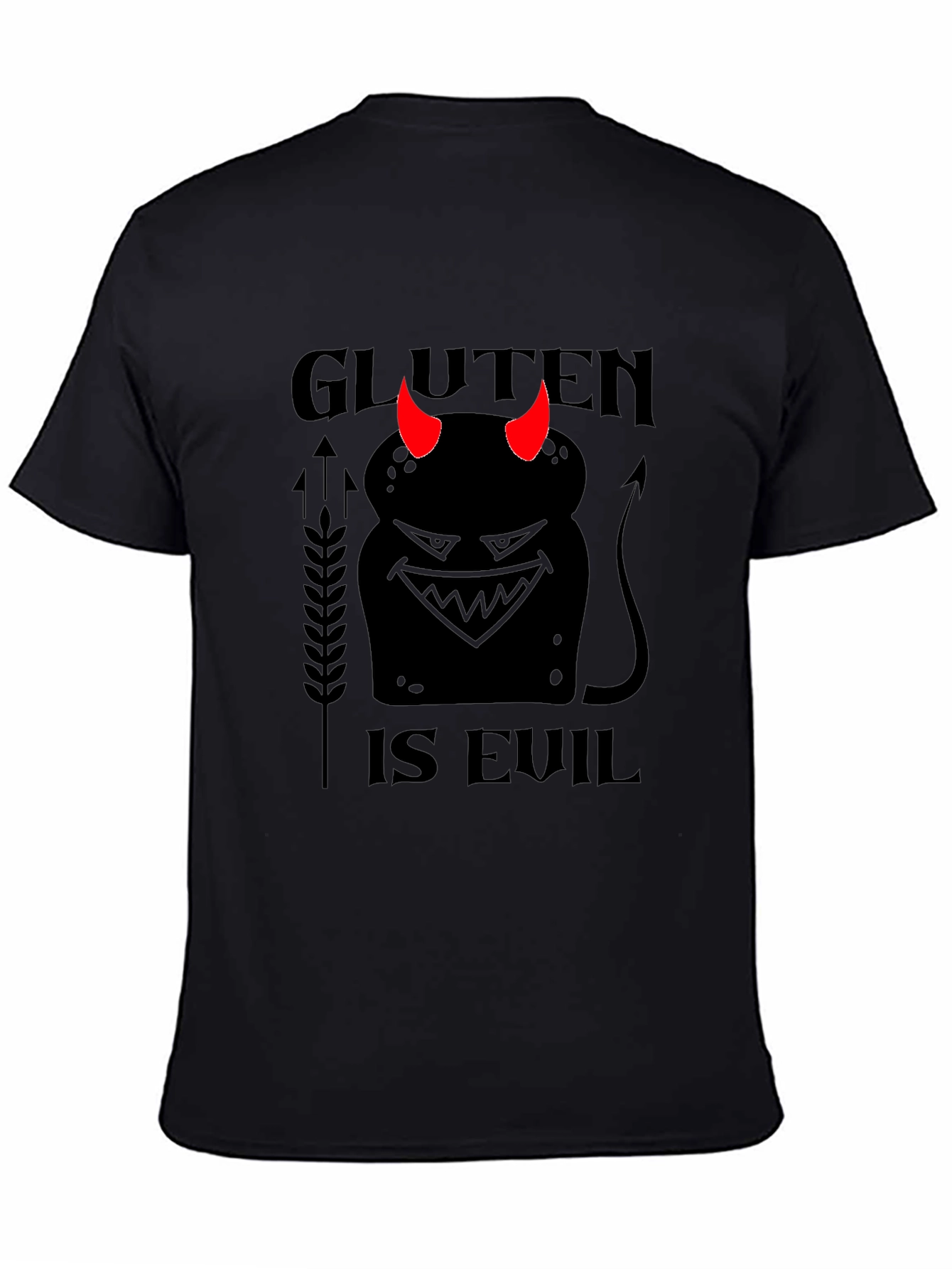 Black Gluten is Evil Black T-Shirt view 4