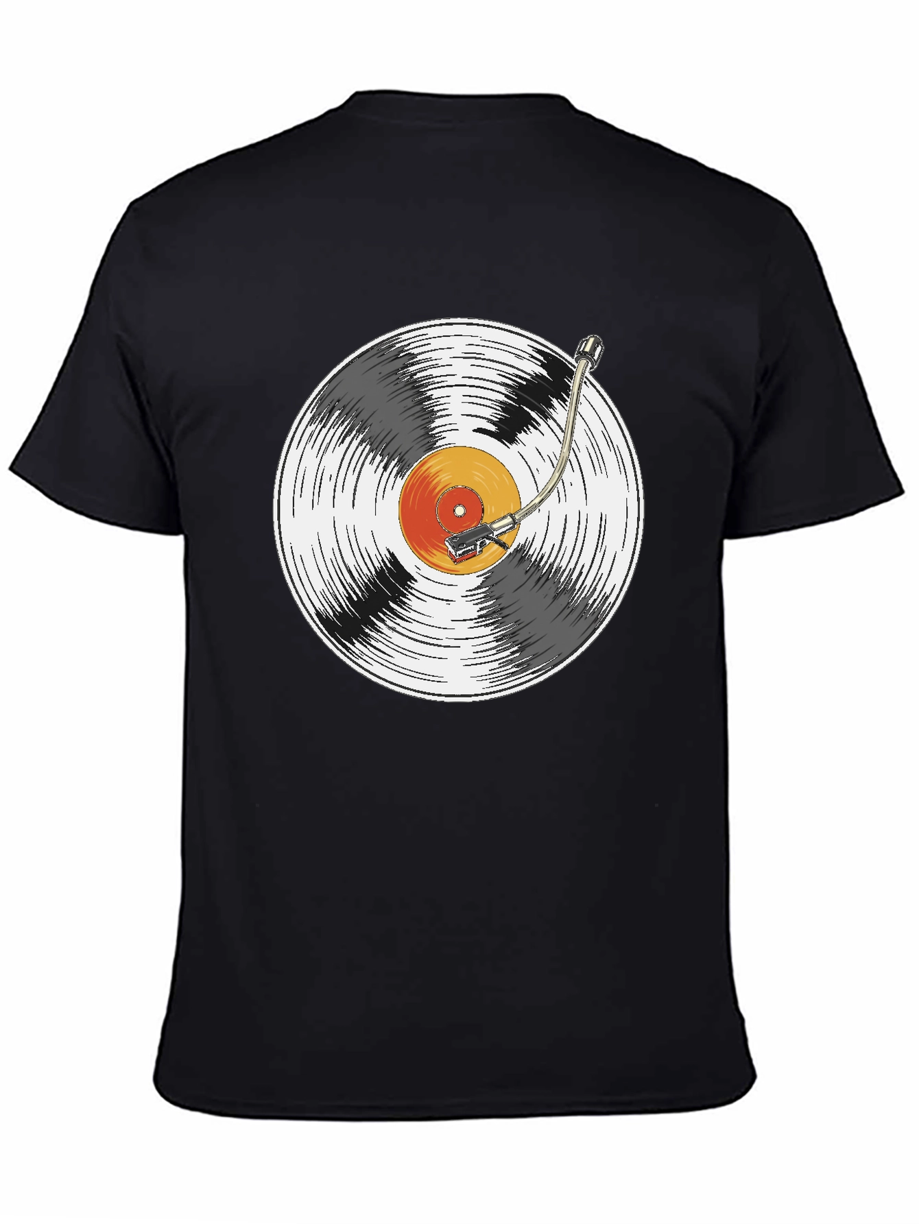 Black Retro Vinyl Record Player Graphic T-Shirt view 4