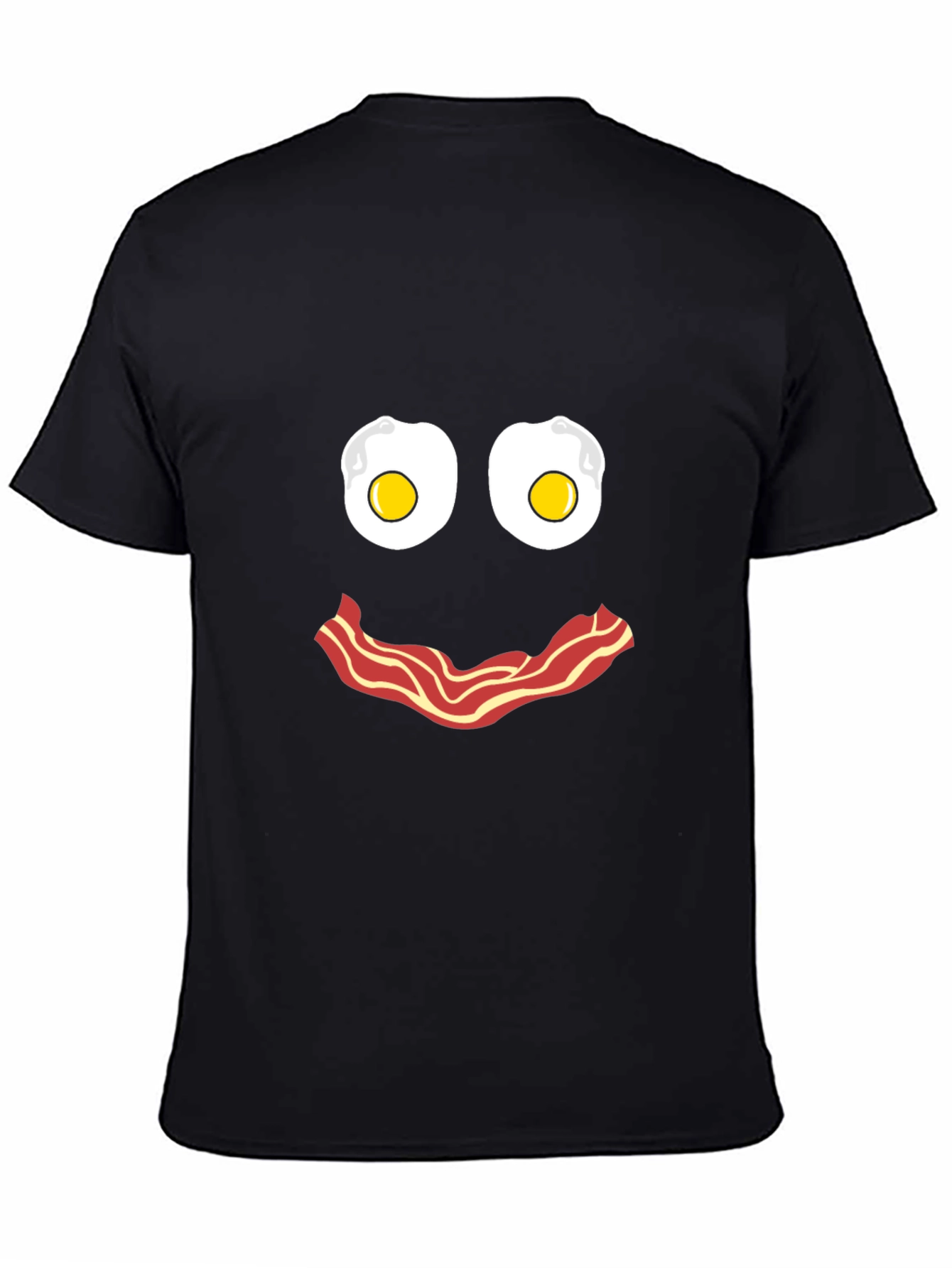 Black Funny Breakfast Face T-Shirt: Eggs and Bacon Graphic Tee view 4
