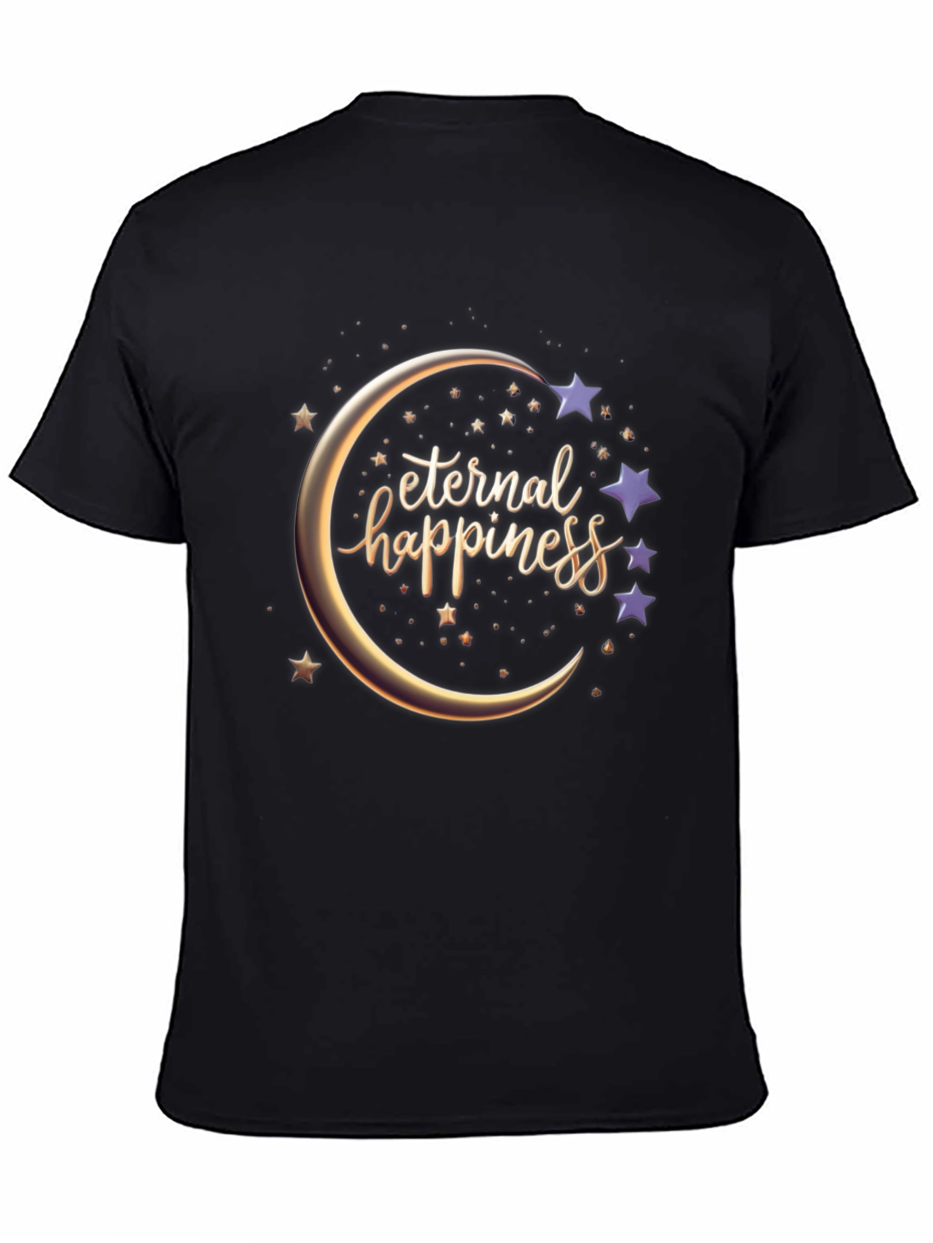 Black Eternal Happiness Moon Star Graphic T-Shirt view 4