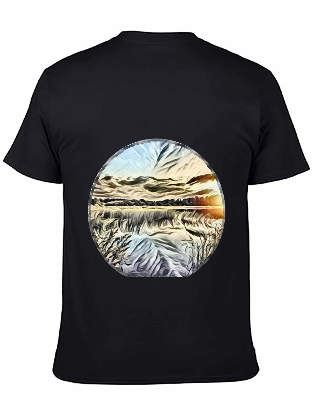 Black Sunset Lake Graphic Tee - Black Casual T-Shirt view 4