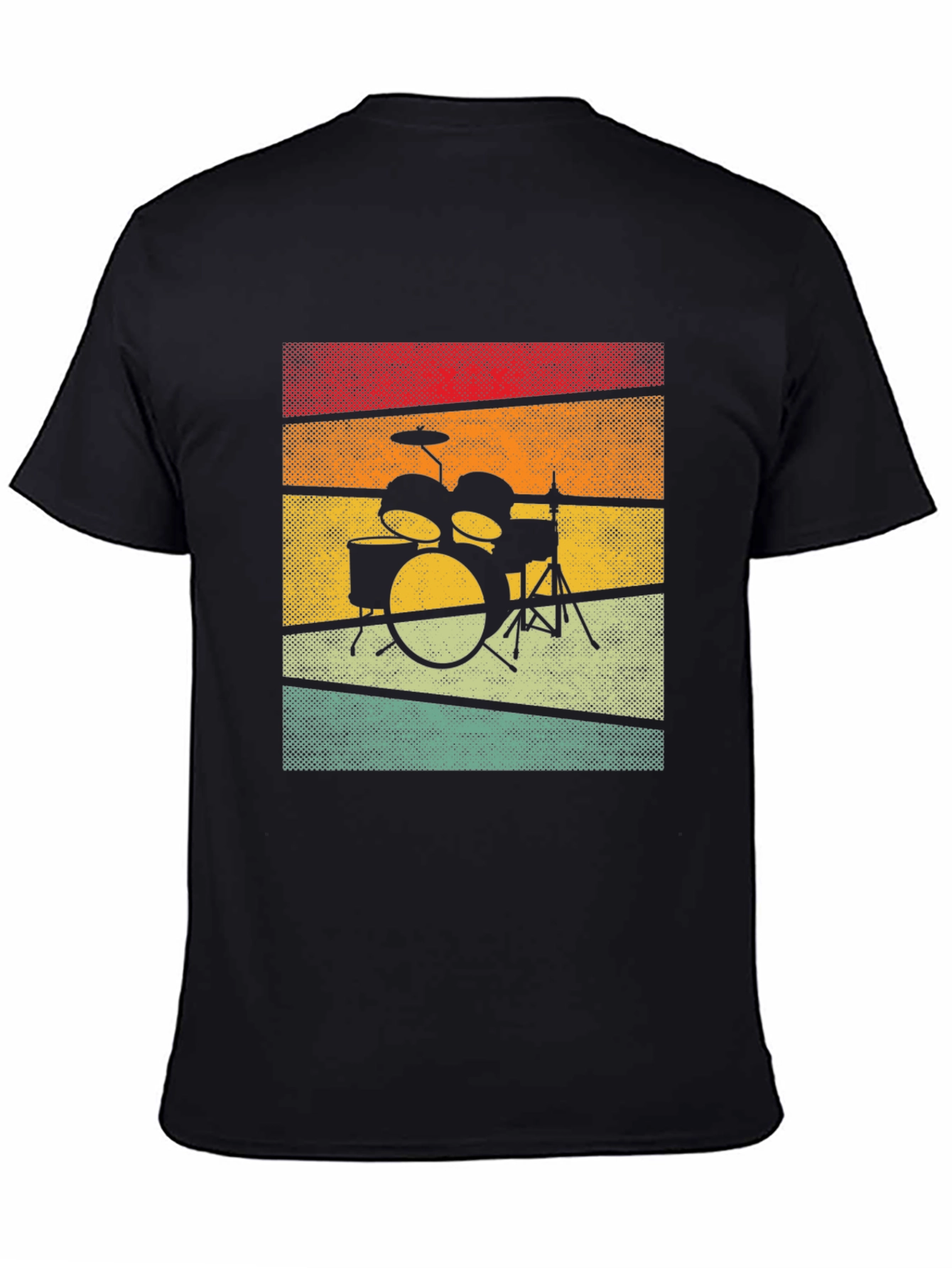 Black Retro Drum Set Graphic Tee view 4