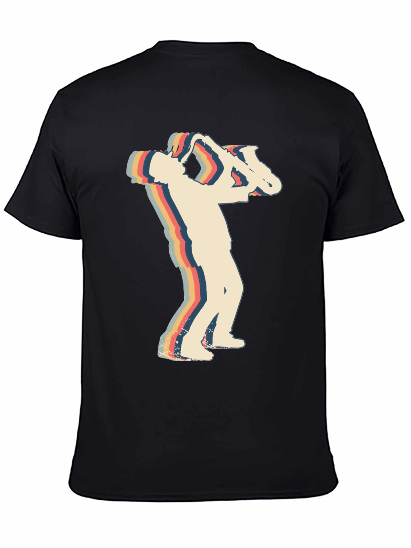 Black Retro Saxophone Player Black T-Shirt view 4