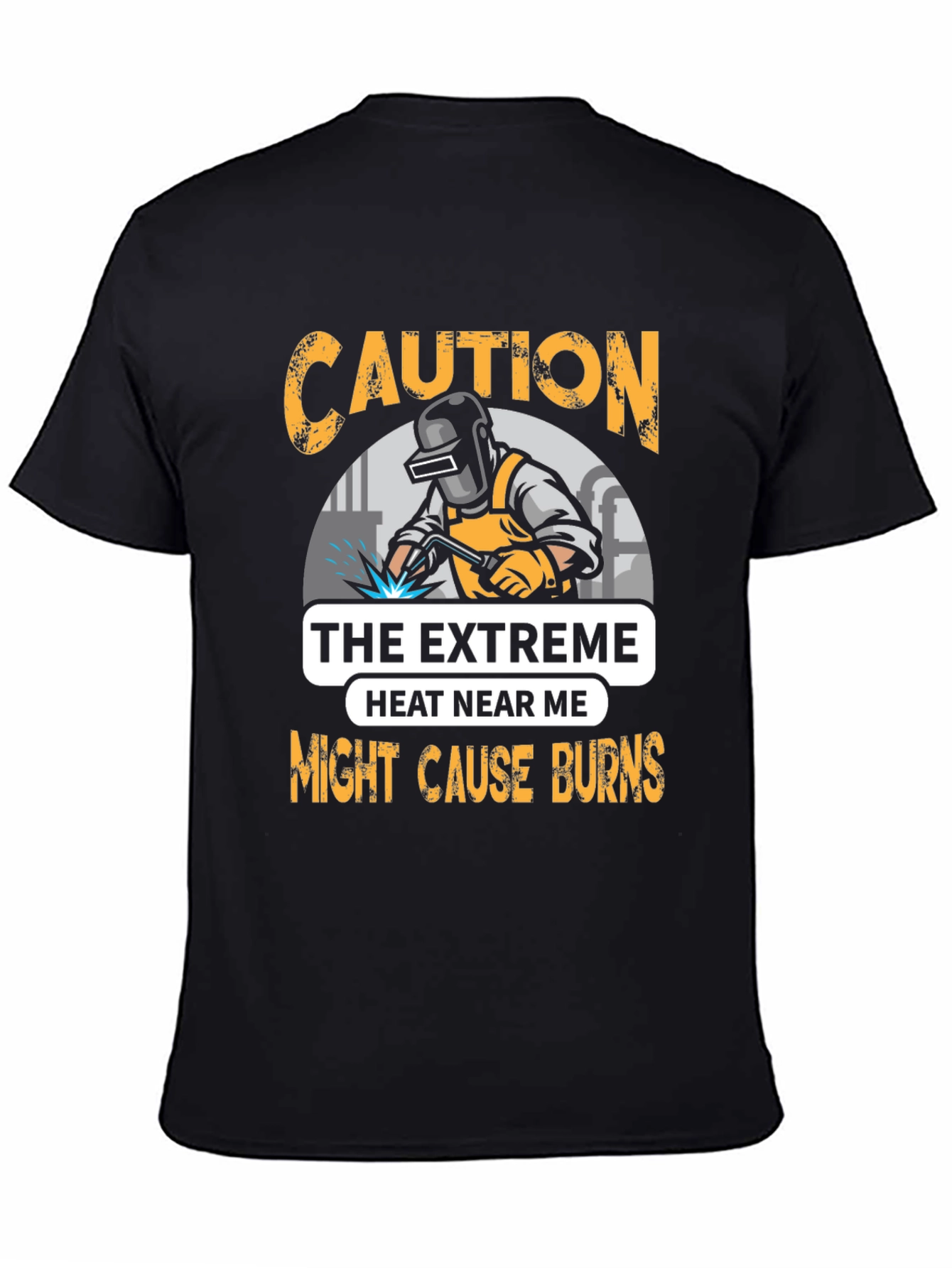 Black Caution Welder T-Shirt: Extreme Heat Burns Risk view 4