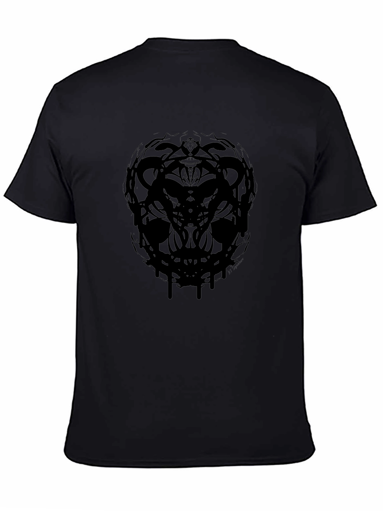 Black Men's Black Graphic Tee - Abstract Skull Design view 4