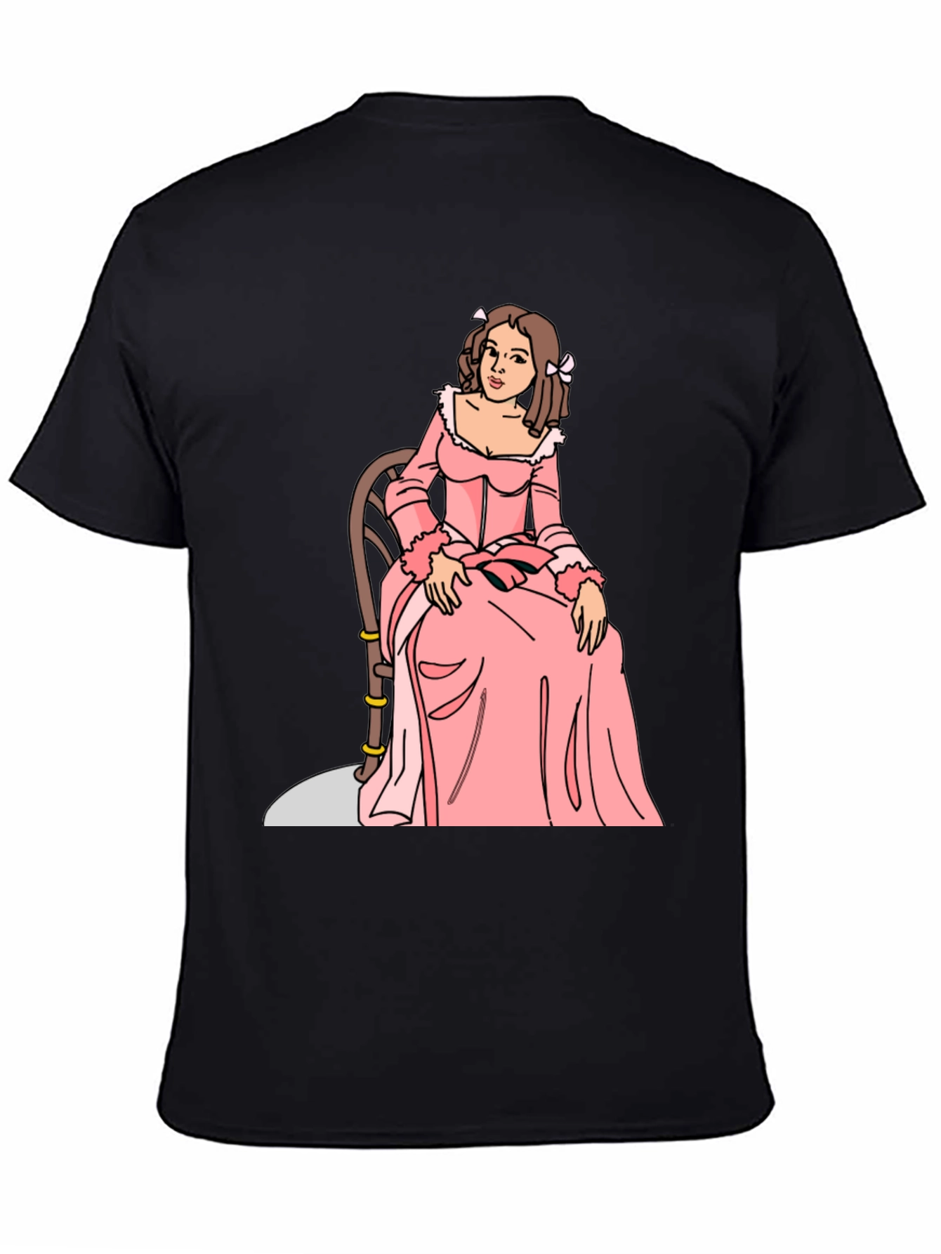 Black Cartoon Woman Pink Dress Black T-Shirt view 4