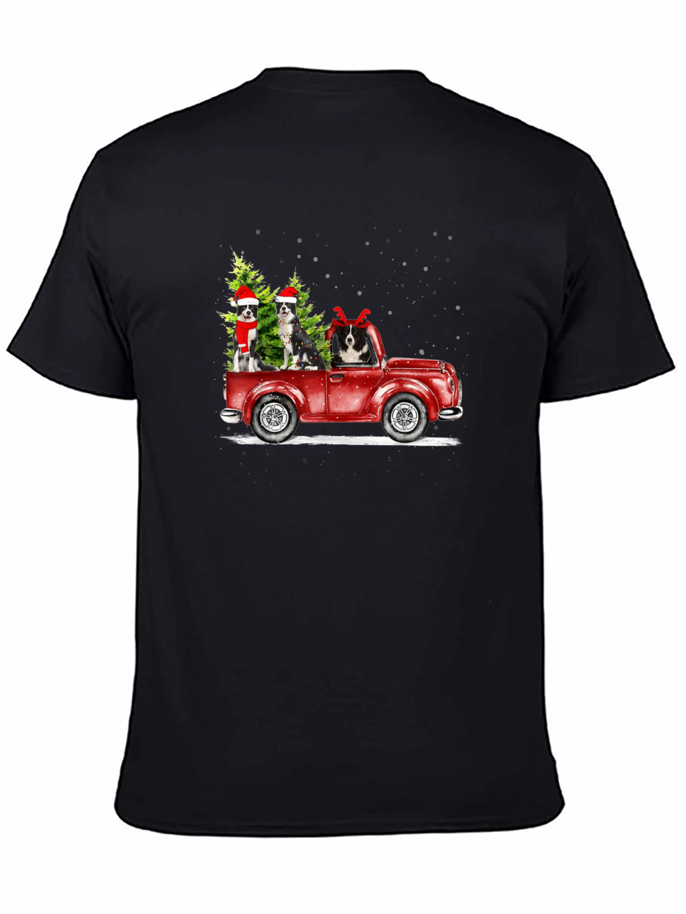 Black Holiday Dogs in Truck T-Shirt view 4