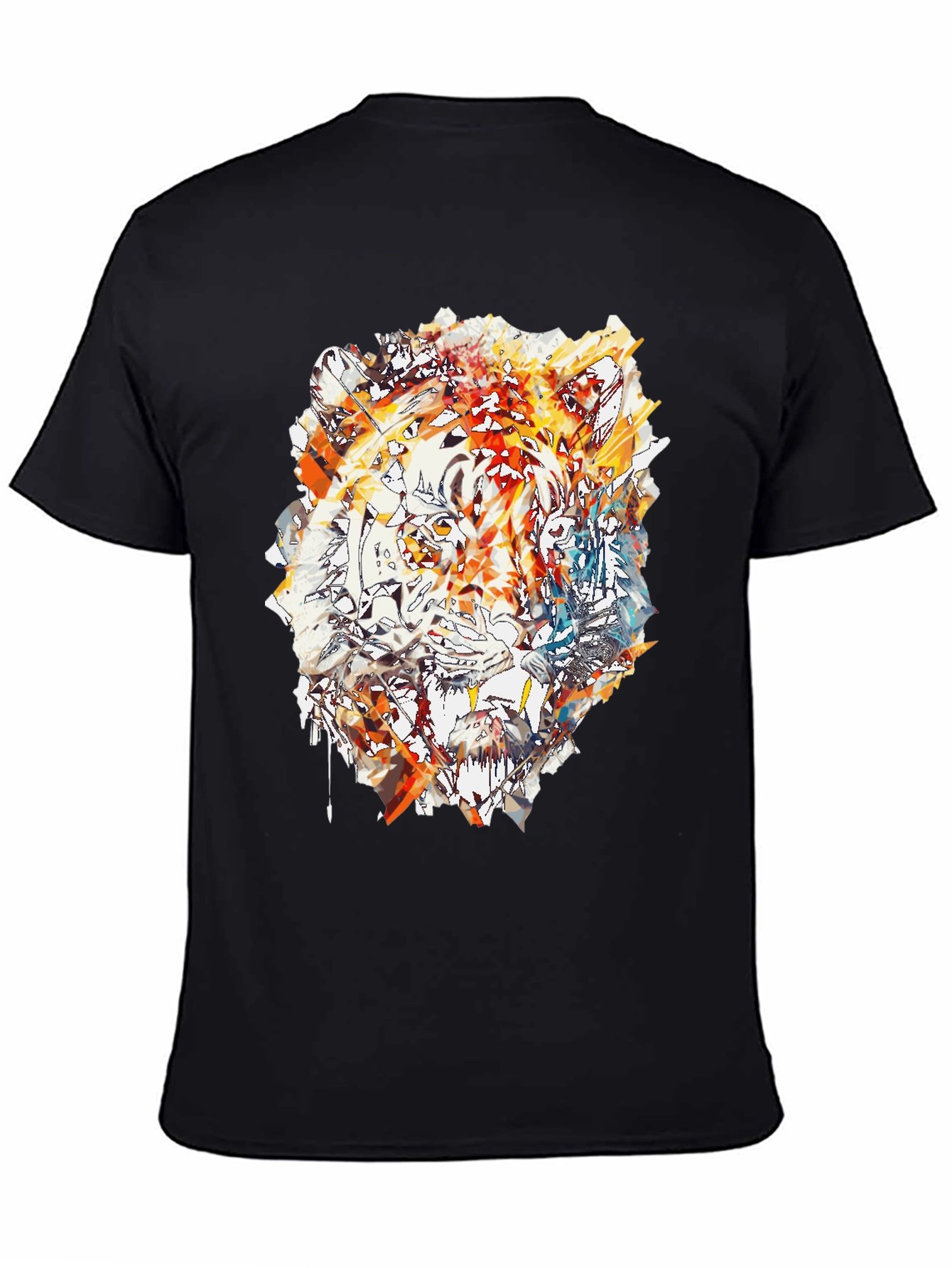 Black Abstract Tiger Print Men's Black T-Shirt view 4