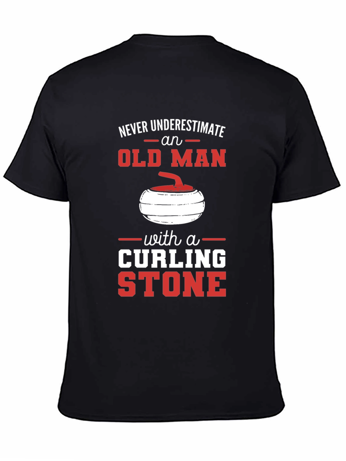 Black Never Underestimate Old Man with Curling Stone T-Shirt view 4
