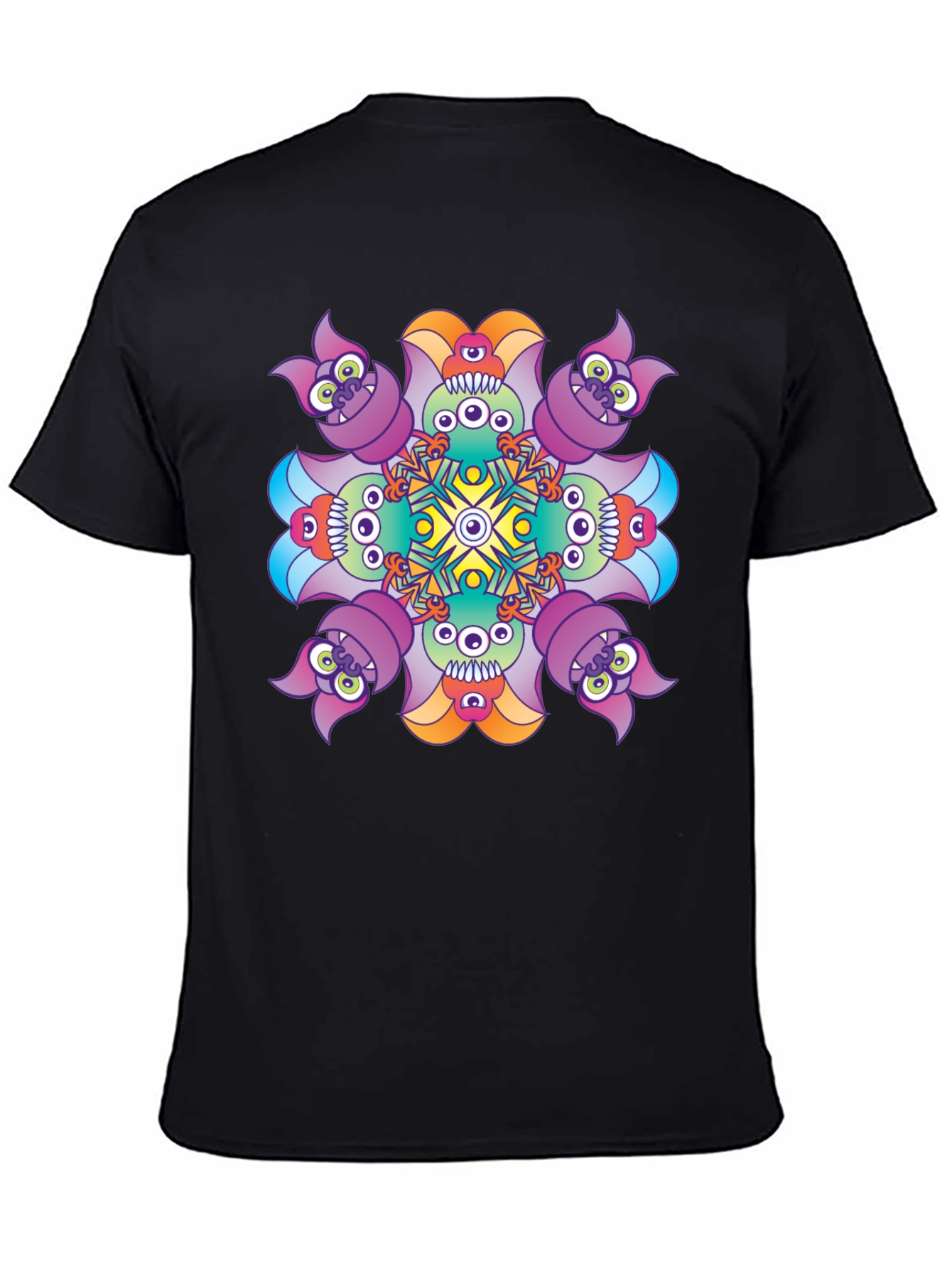 Black Monster Kaleidoscope Graphic Tee - Black Cotton T-Shirt view 4