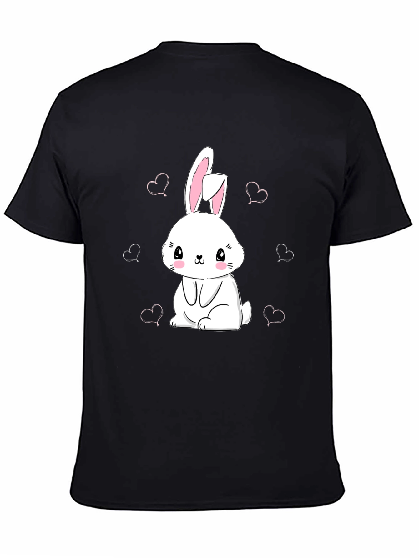 Black Cute Bunny Heart Print Black T-Shirt view 4