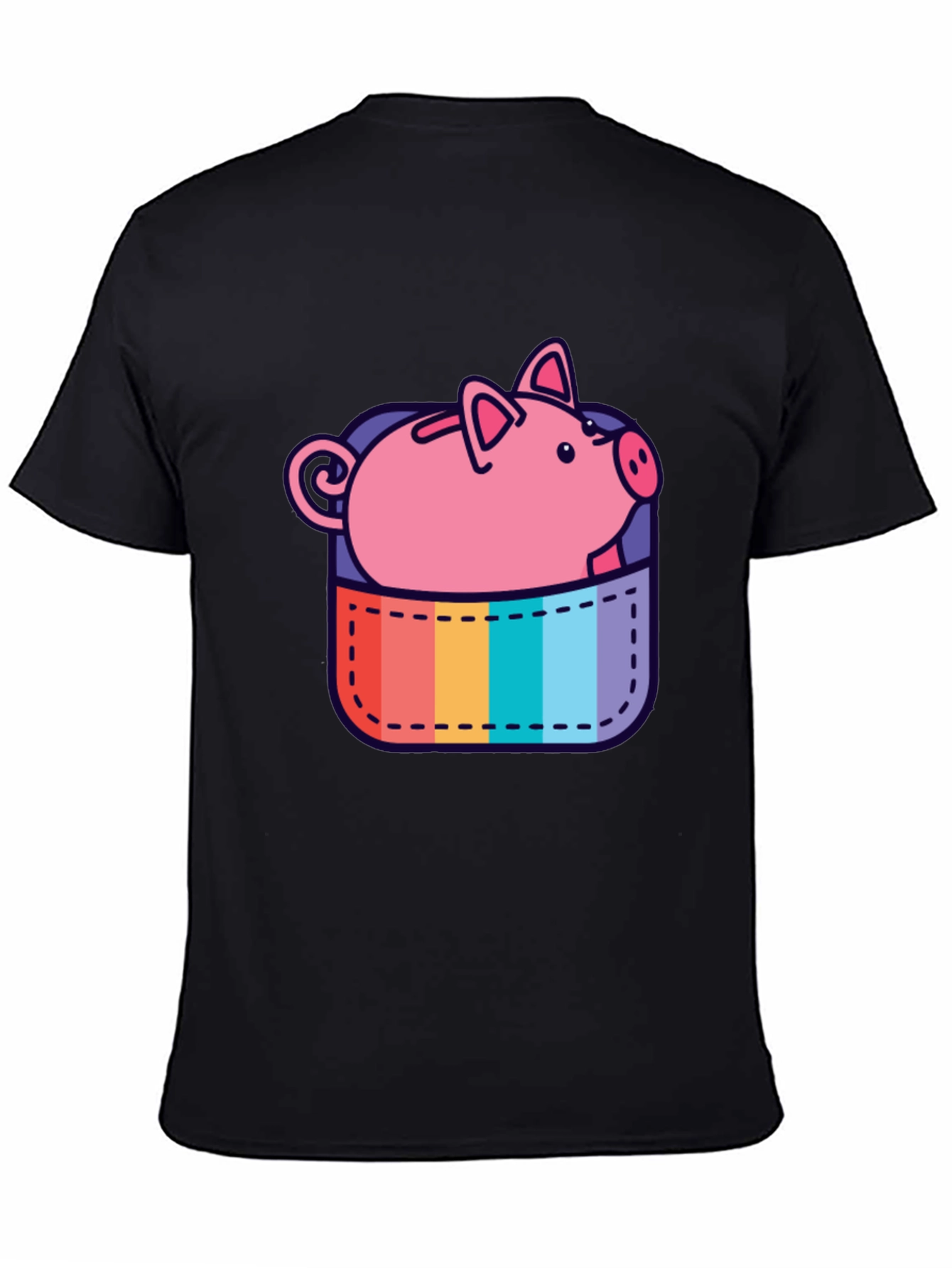 Black Rainbow Pocket Piggy Bank T-Shirt view 4
