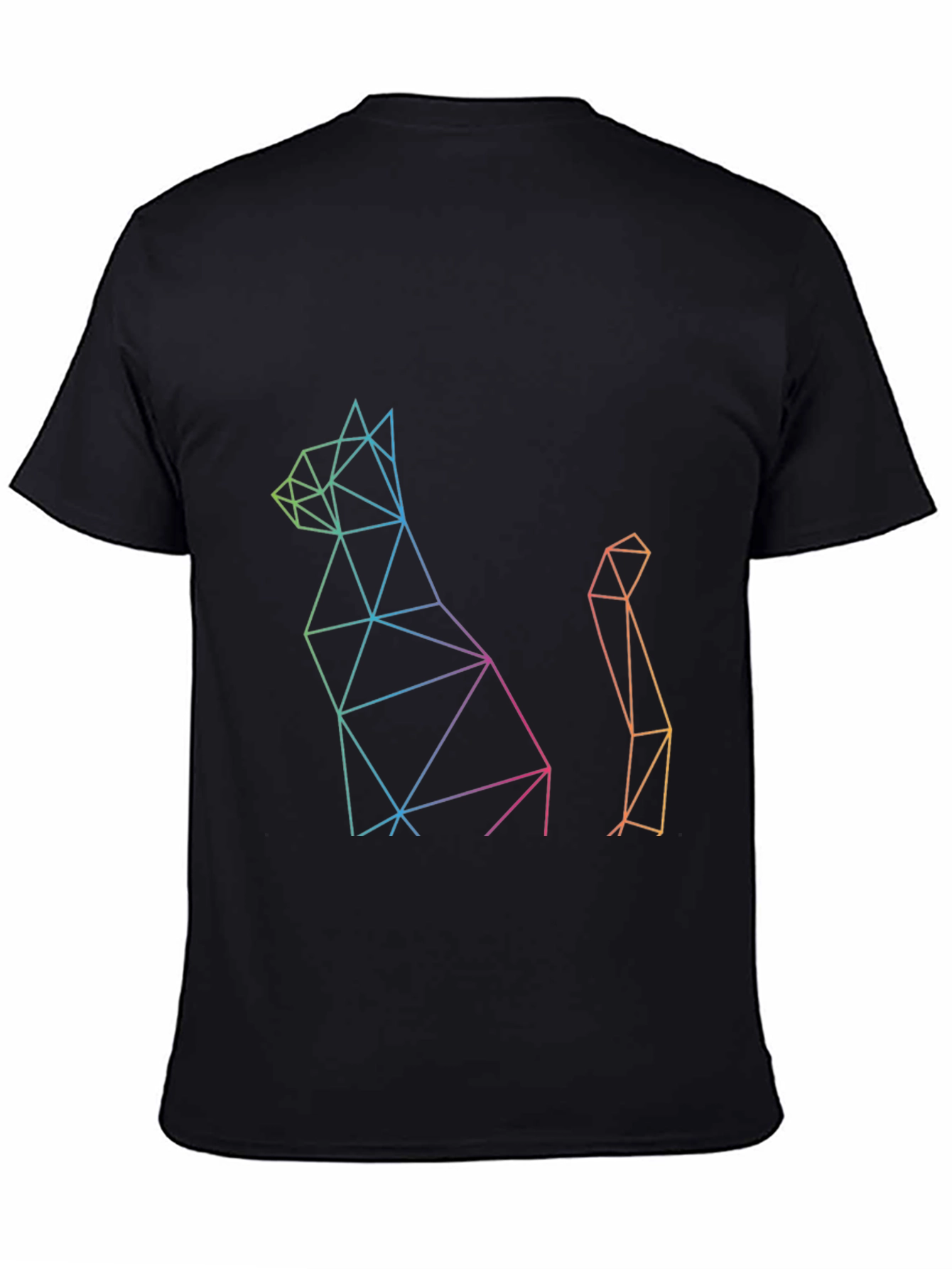 Black Geometric Cat Print Black T-Shirt view 4