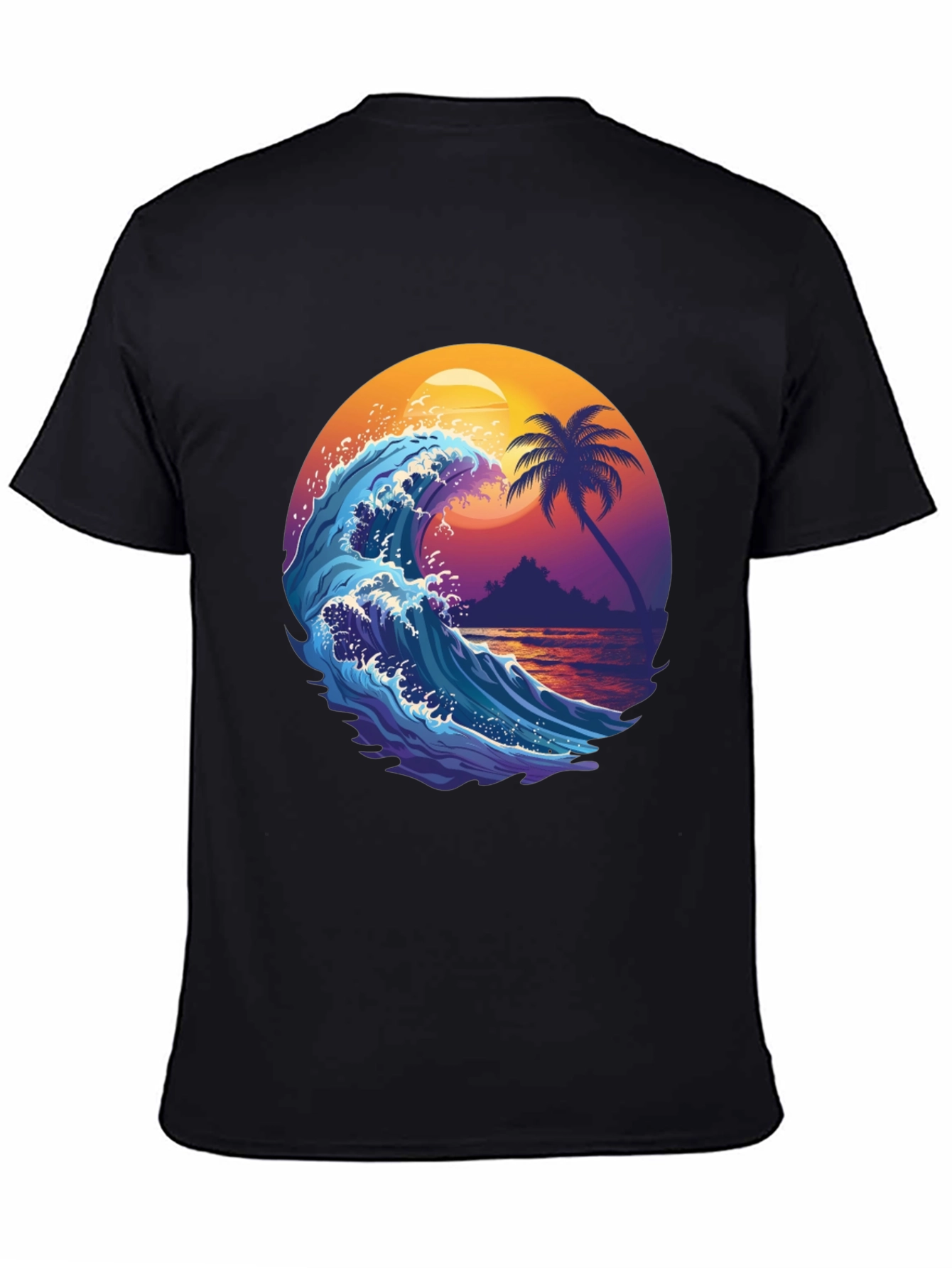 Black Wave & Palm Tree Graphic Tee - Tropical Summer Vibes! view 4